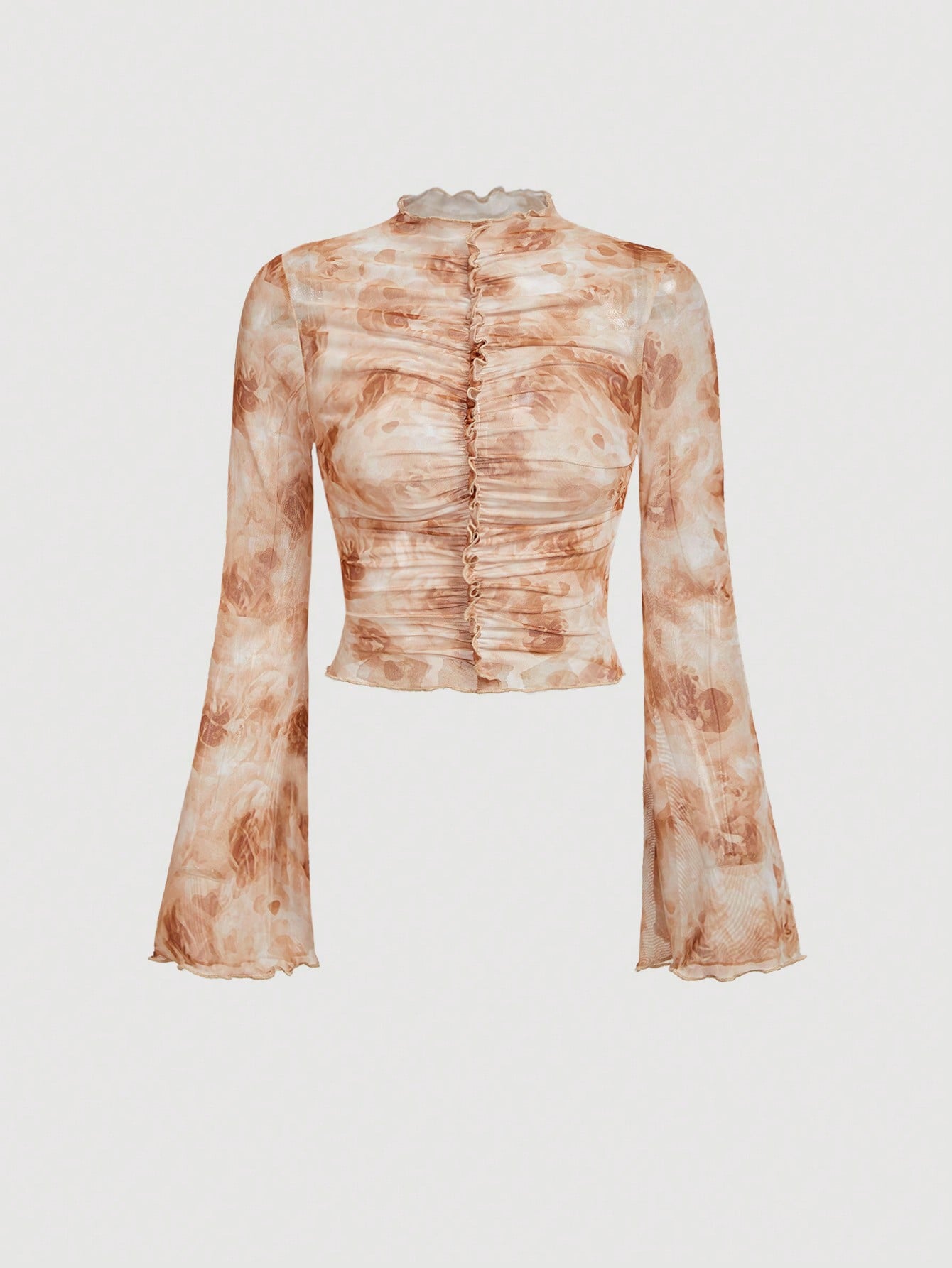 SHEIN MOD Blusa de manga larga con pliegues y estampado aleatorio para mujeres
