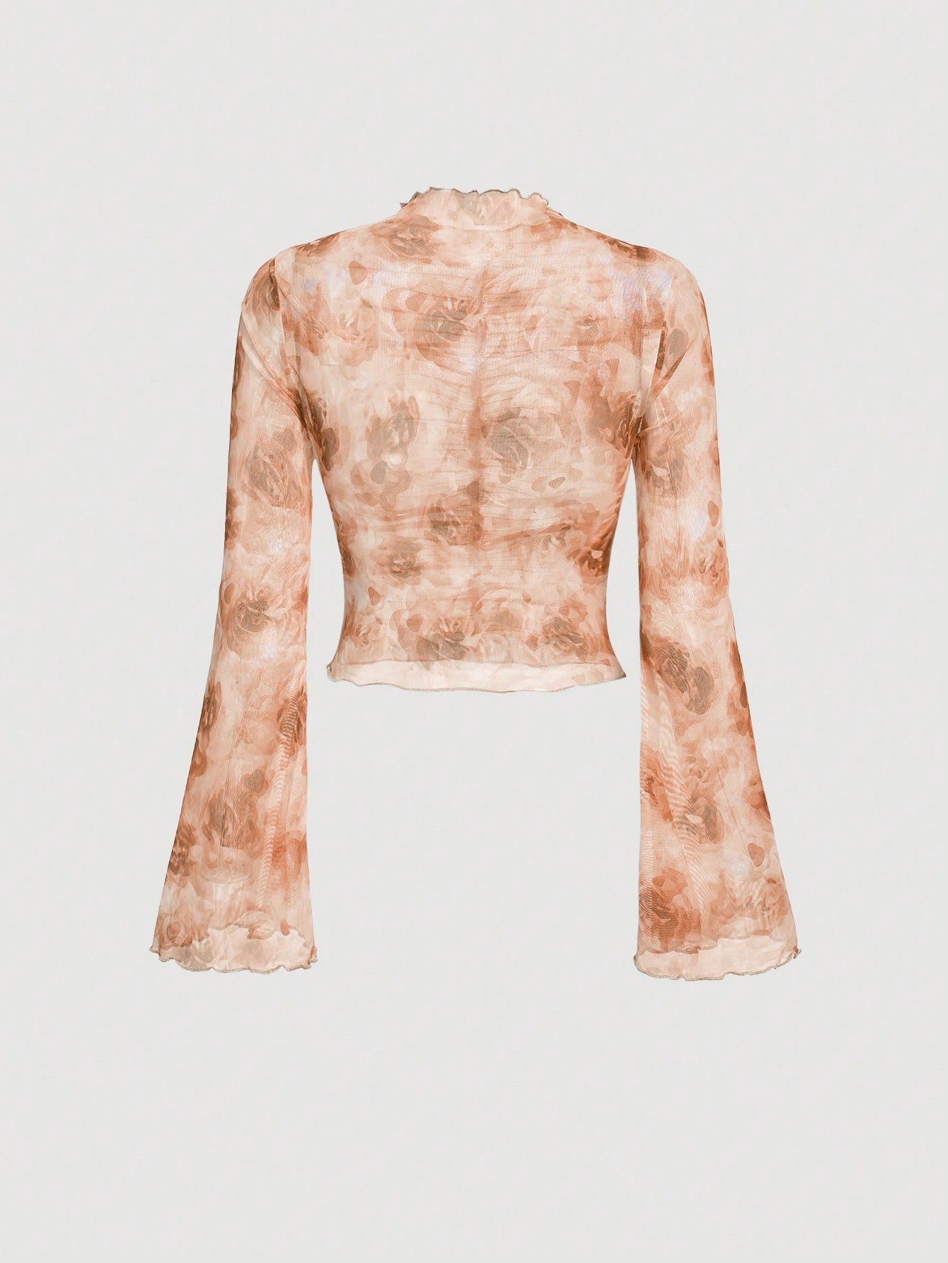 SHEIN MOD Blusa de manga larga con pliegues y estampado aleatorio para mujeres