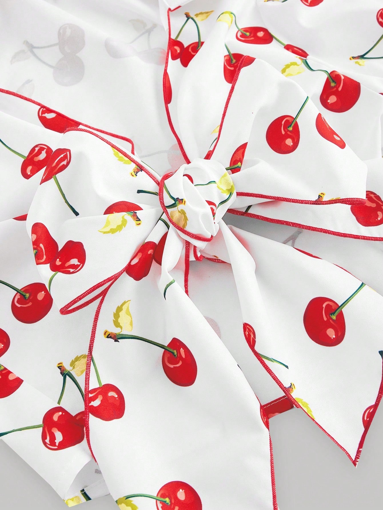 SHEIN MOD Camisa de mujer con estampado de cerezas y lazo en la parte delantera, corta, para vacaciones de verano