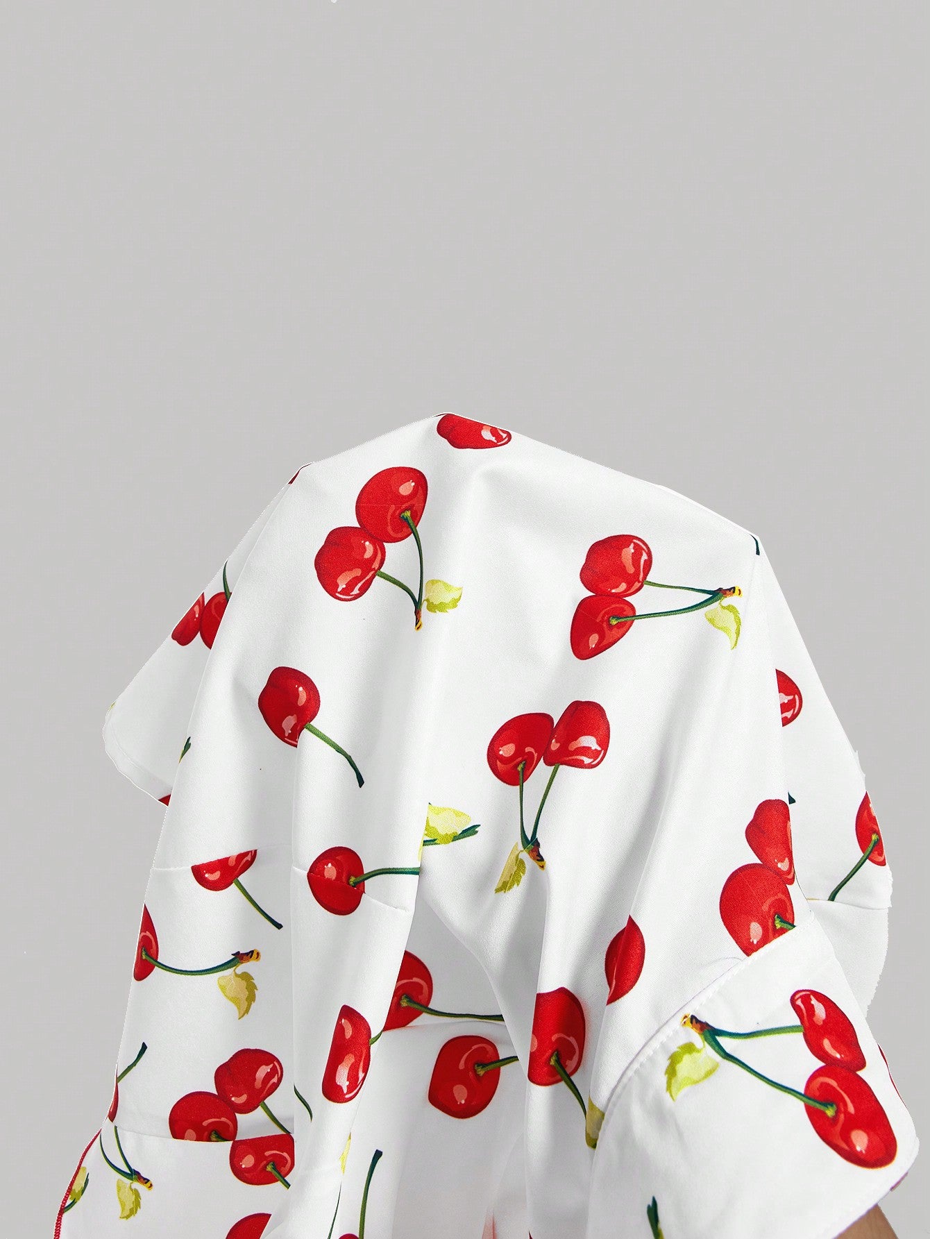 SHEIN MOD Camisa de mujer con estampado de cerezas y lazo en la parte delantera, corta, para vacaciones de verano