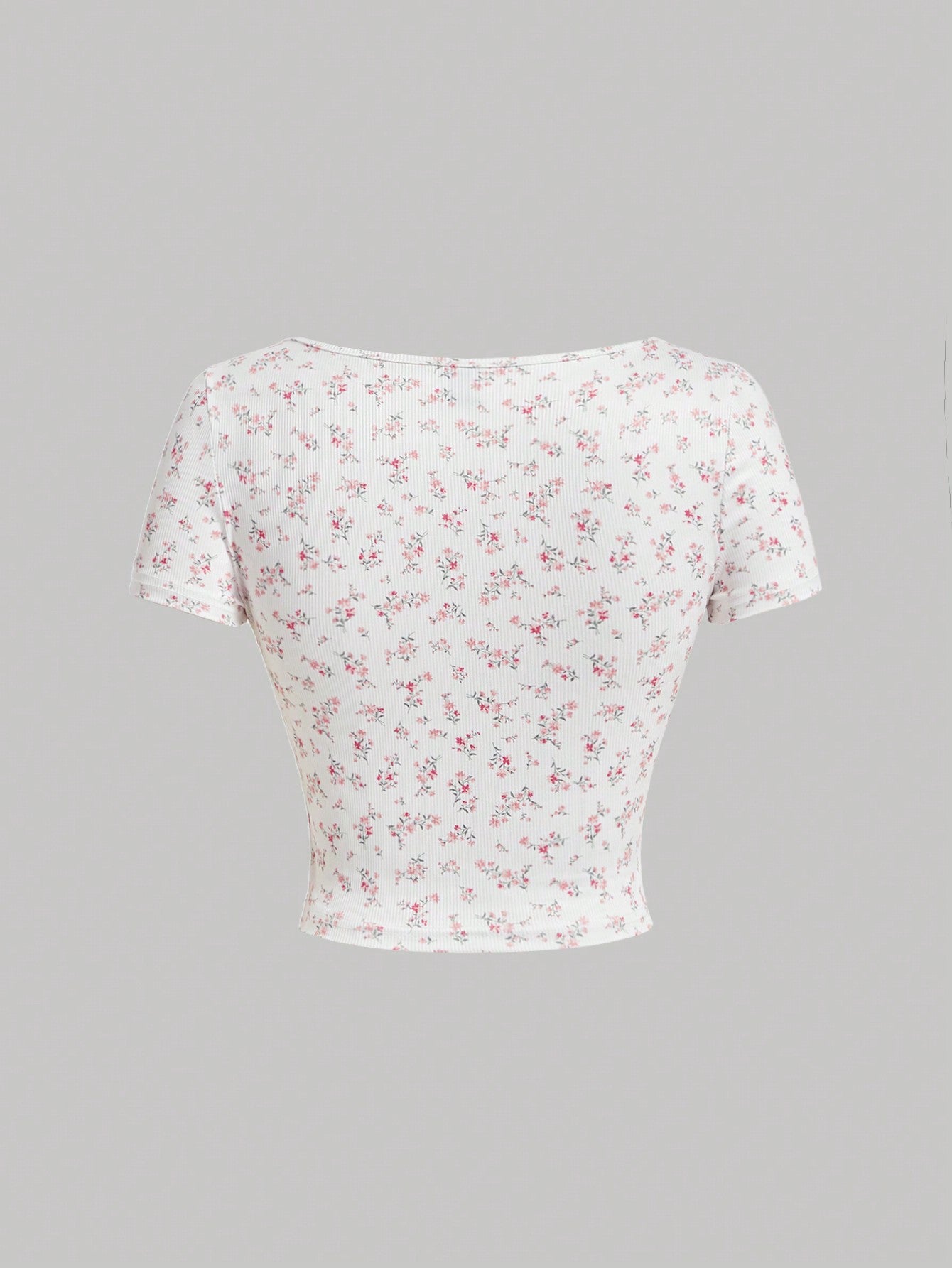 SHEIN MOD Camiseta De Manga Corta Para Mujer Con Nudo Frontal Y Cuello Redondo Con Estampado Floral Para El Verano