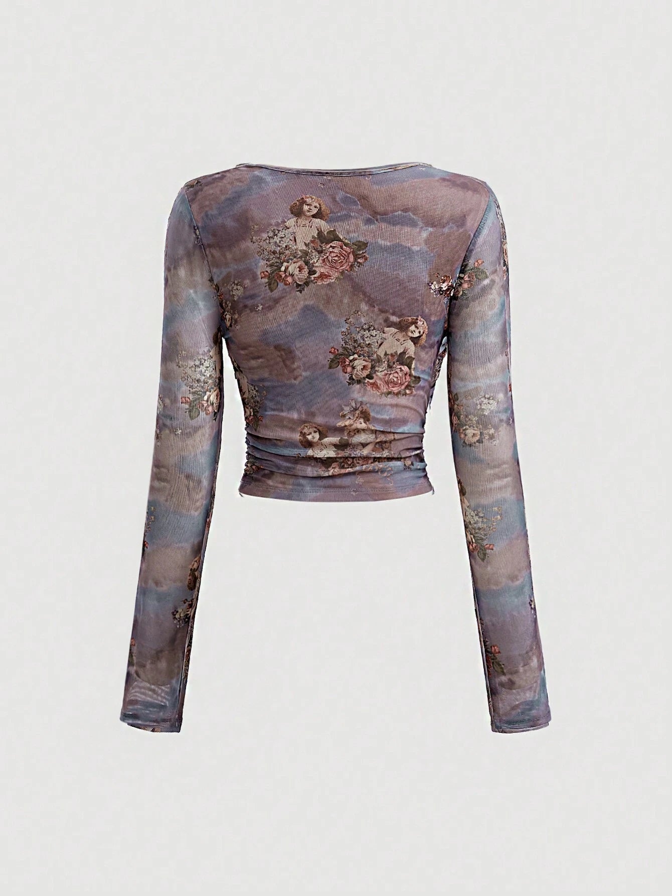 SHEIN MOD Camiseta De Manga Larga De Nudo Retorcido Y Estampado Floral Para Mujer