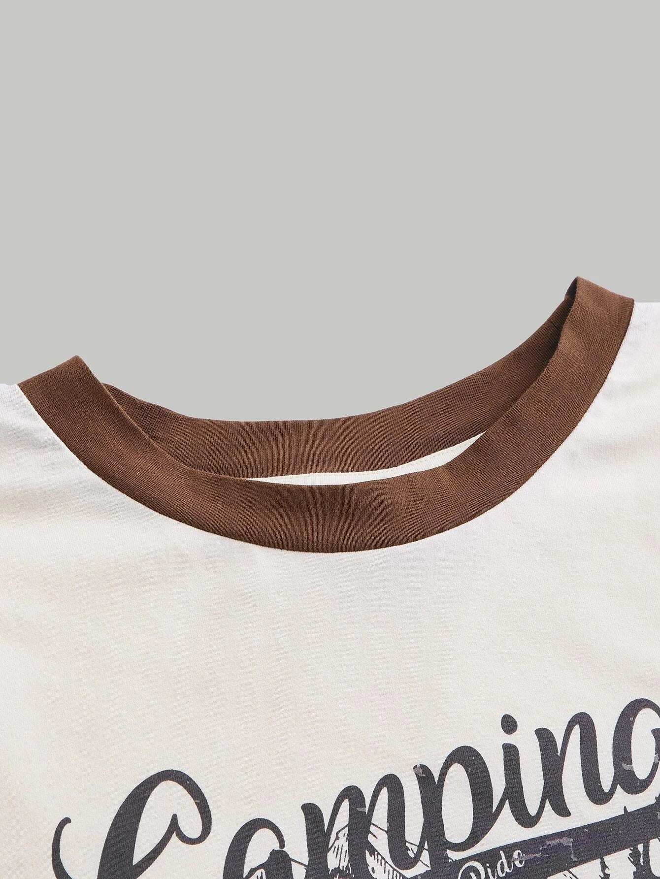 SHEIN MOD Camiseta corta con contrastes gráficos de automóvil y lema, enlaces cruzados, para acampada "Tomar un paseo, SOLO VIAJAR ALREDEDOR DEL MUNDO"