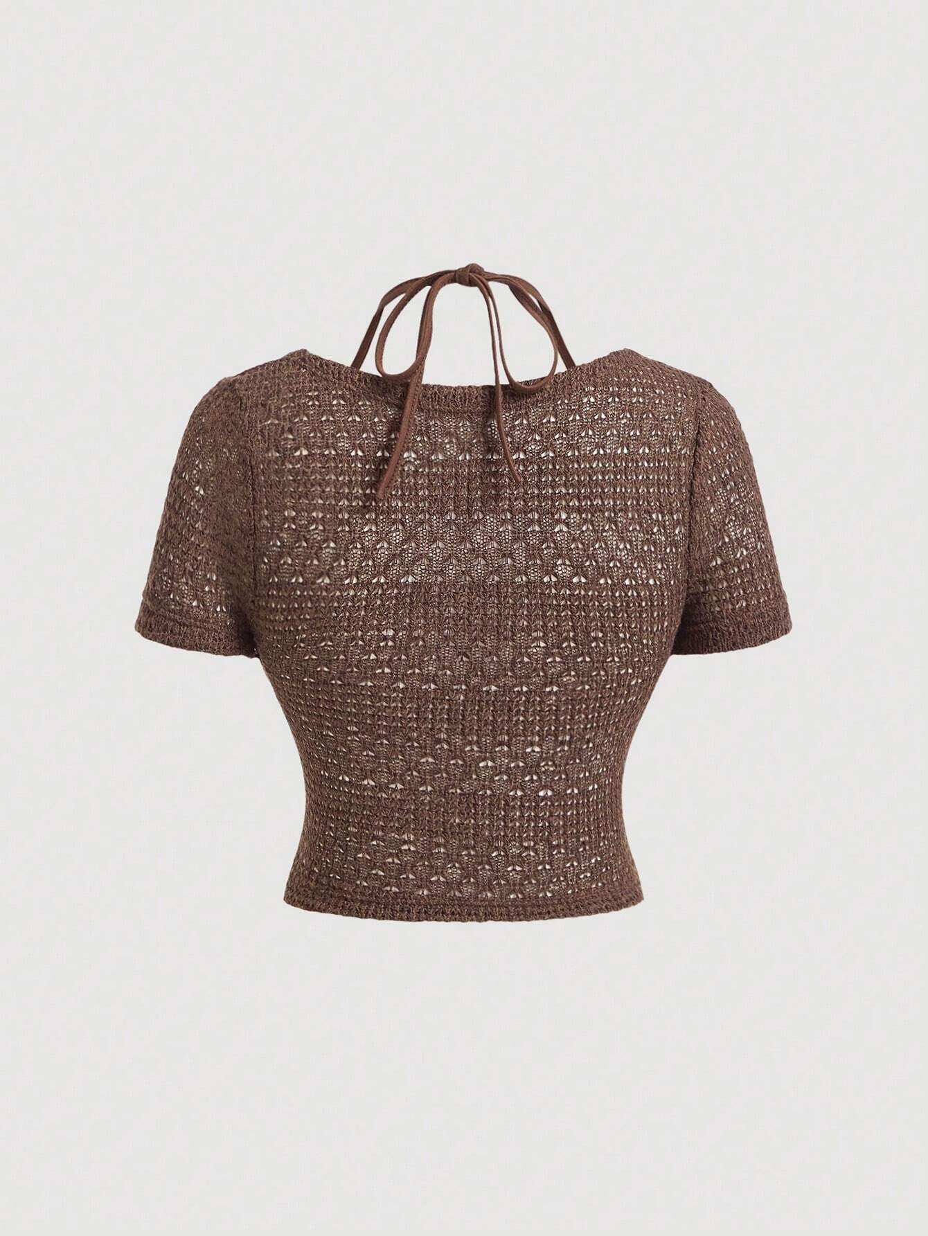 SHEIN MOD Camiseta corta sin mangas de verano para mujer con lazo frontal y manga corta