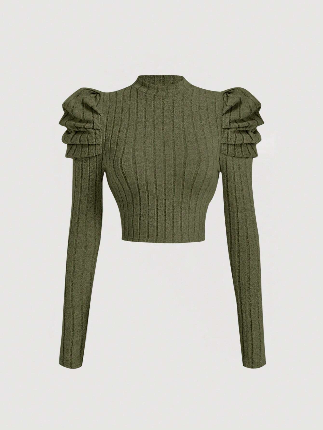 SHEIN MOD Camiseta crop de cuello alto de manga gigot