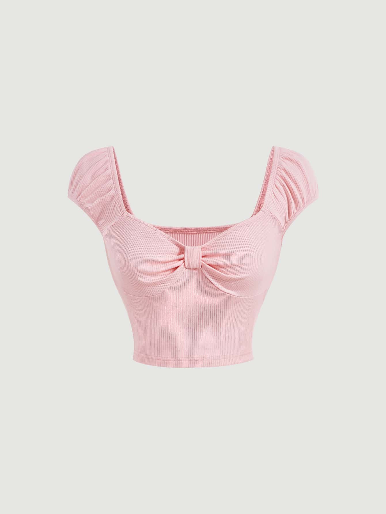 SHEIN MOD Camiseta crop unicolor pecho con fruncido