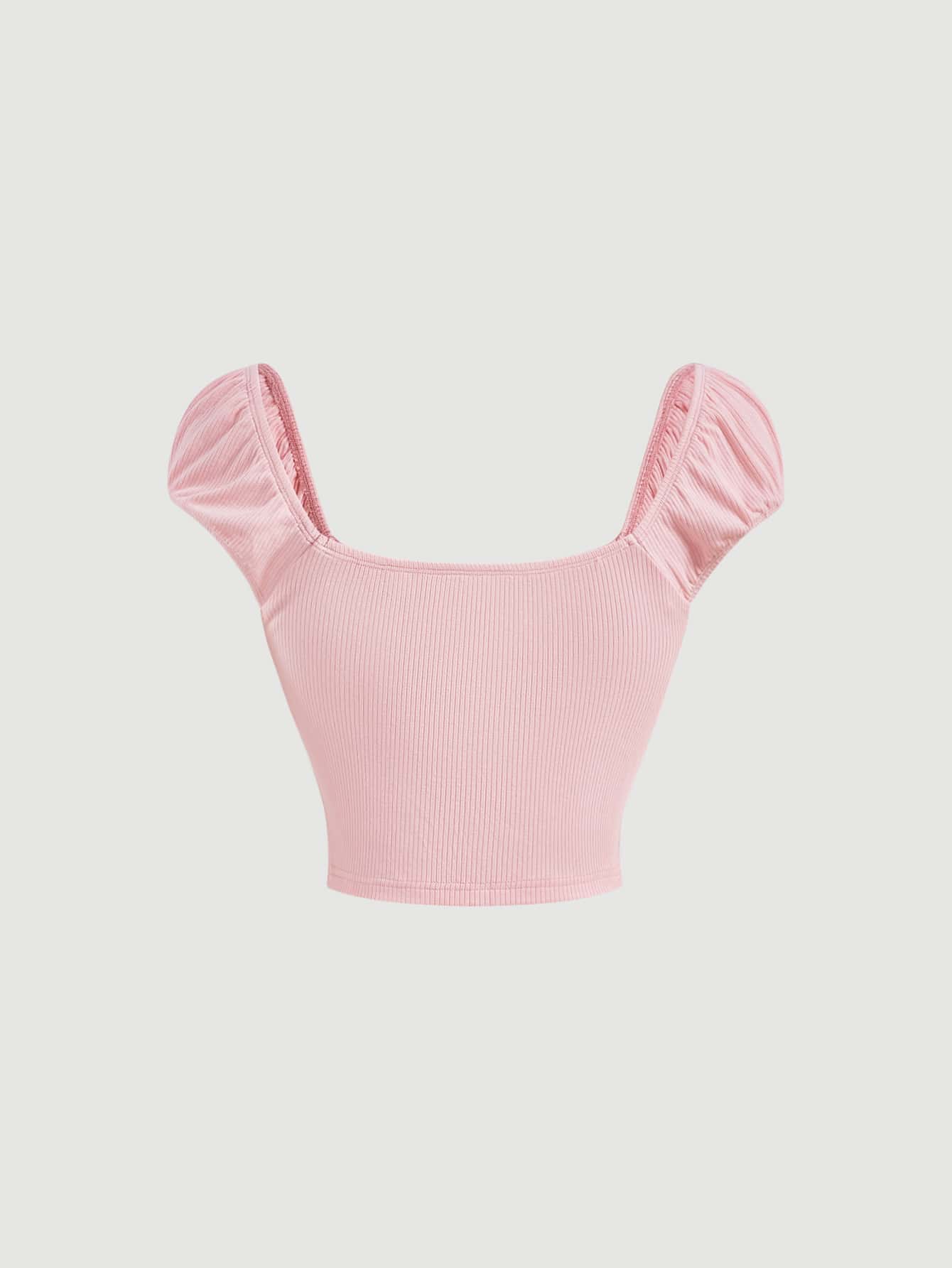 SHEIN MOD Camiseta crop unicolor pecho con fruncido