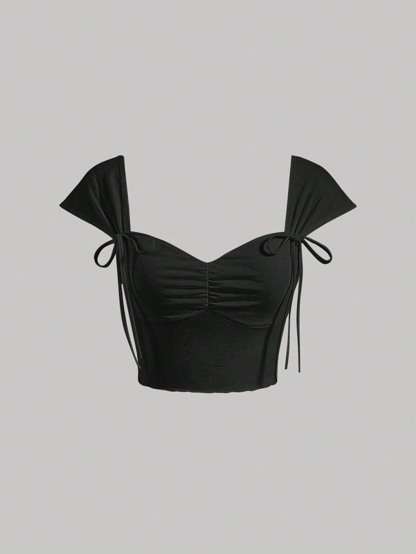 SHEIN MOD Camiseta crop unicolor pecho con fruncido con diseño de nudo