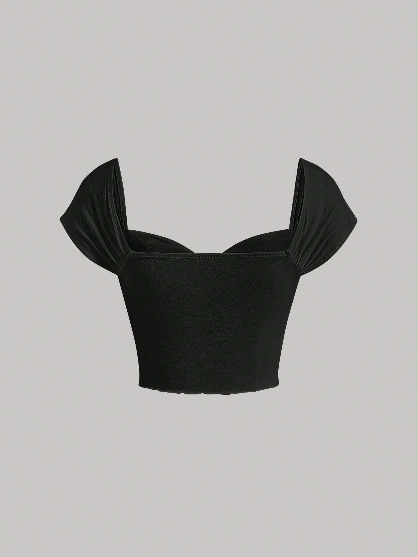 SHEIN MOD Camiseta crop unicolor pecho con fruncido con diseño de nudo