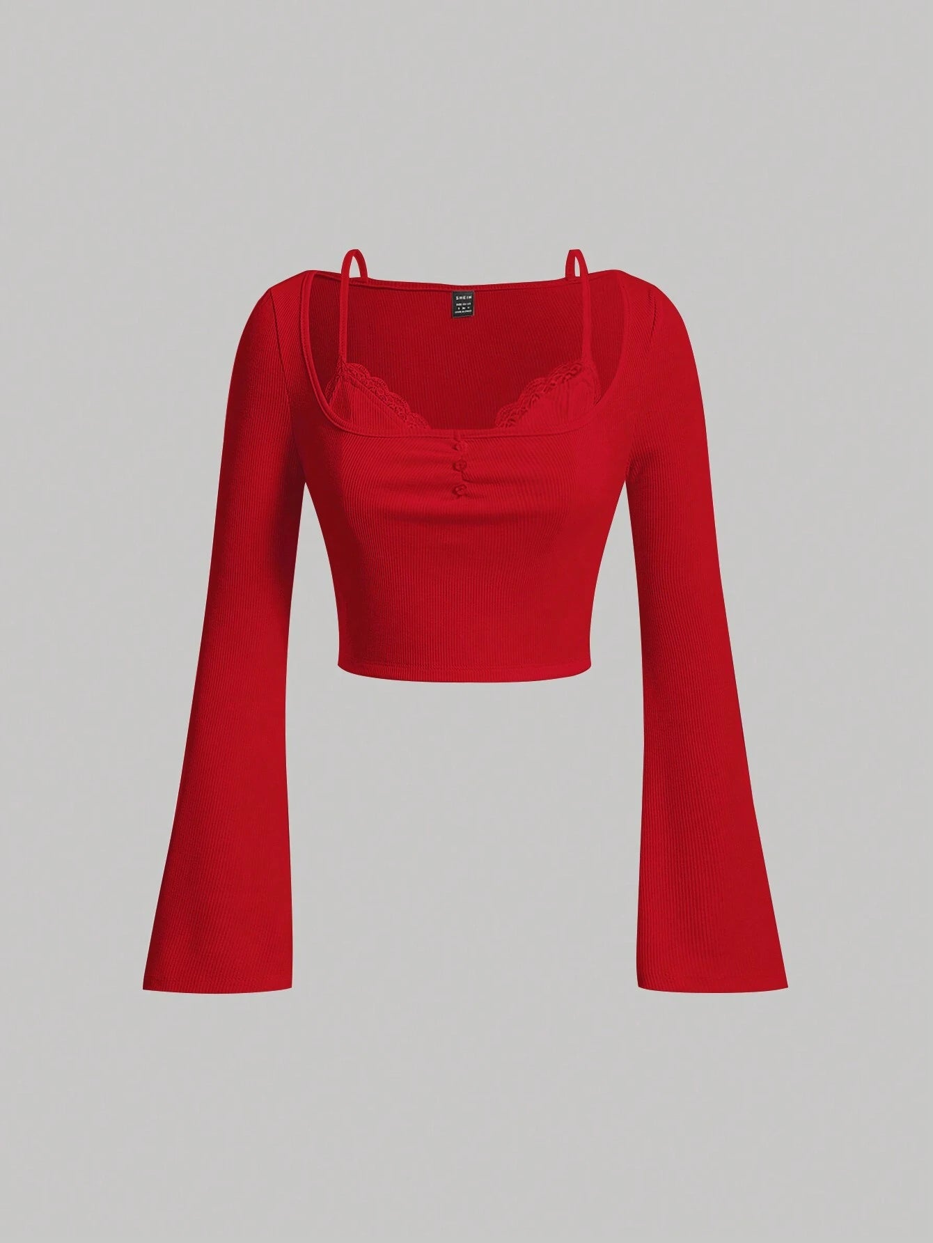 SHEIN MOD Camiseta crop unicolor ribete con encaje