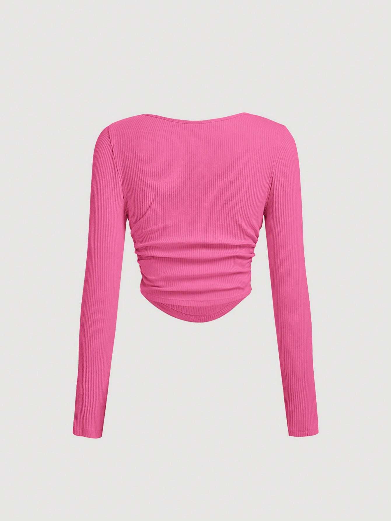 SHEIN MOD Camiseta de cuello scoop fruncido bajo curvo
