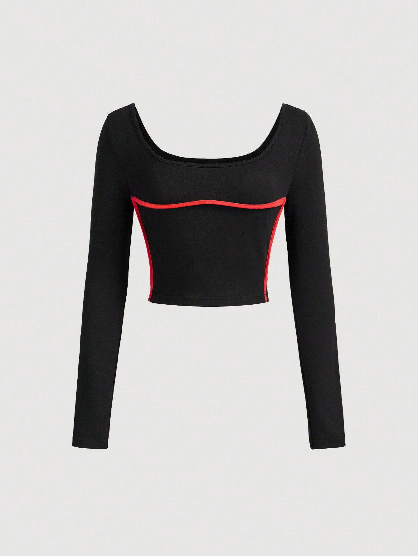 SHEIN MOD Camiseta de manga larga de ajuste ceñido en color block rojo y negro para mujer