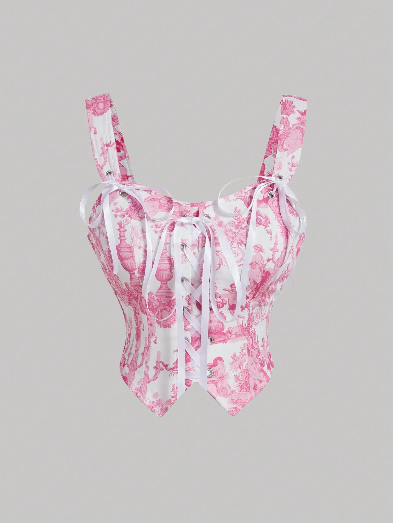 SHEIN MOD Chaleco de mujer con tirantes de lazo y falda midi para mujer con estampado de ángel en azul y blanco