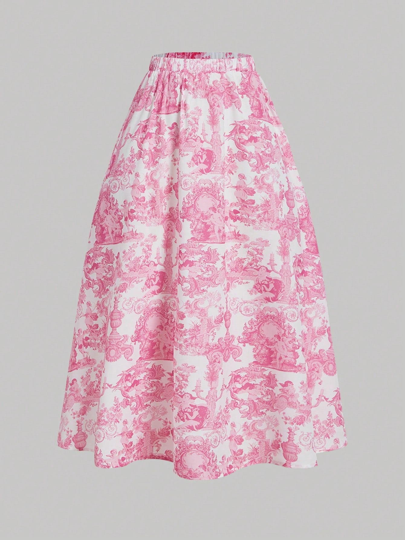 SHEIN MOD Chaleco de mujer con tirantes de lazo y falda midi para mujer con estampado de ángel en azul y blanco