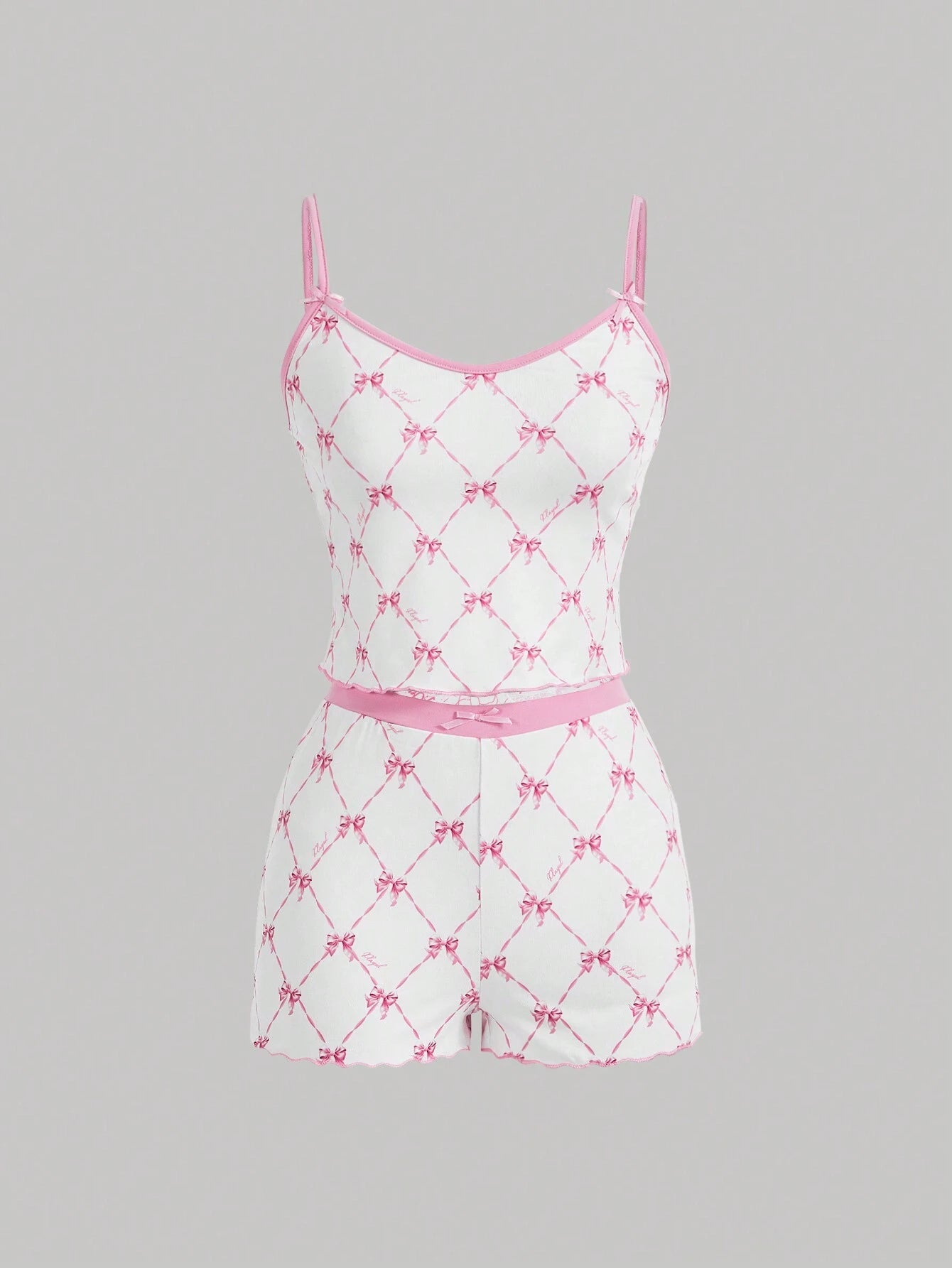 SHEIN MOD Conjunto De Top Corto De Camisola Y Pantalones Cortos Con Estampado De Mariposas Y Lazo