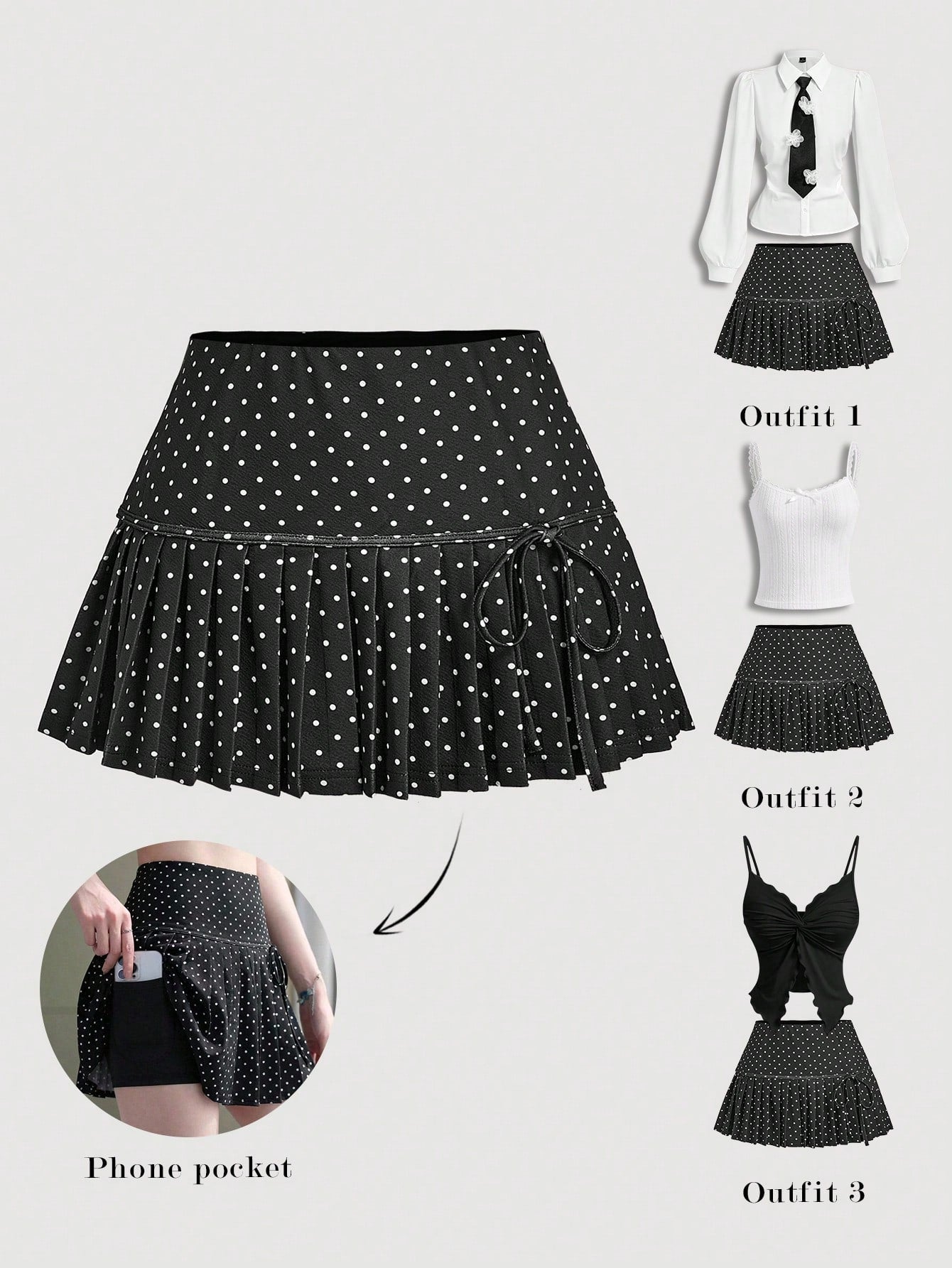 SHEIN MOD Falda plisada con estampado de lunares en línea A para mujer, de uso casual, elegante para el diario, el estilo escolar, el campo, las fiestas del té, los festivales, linda, vuelta al cole, con forro en los pantalones cortos