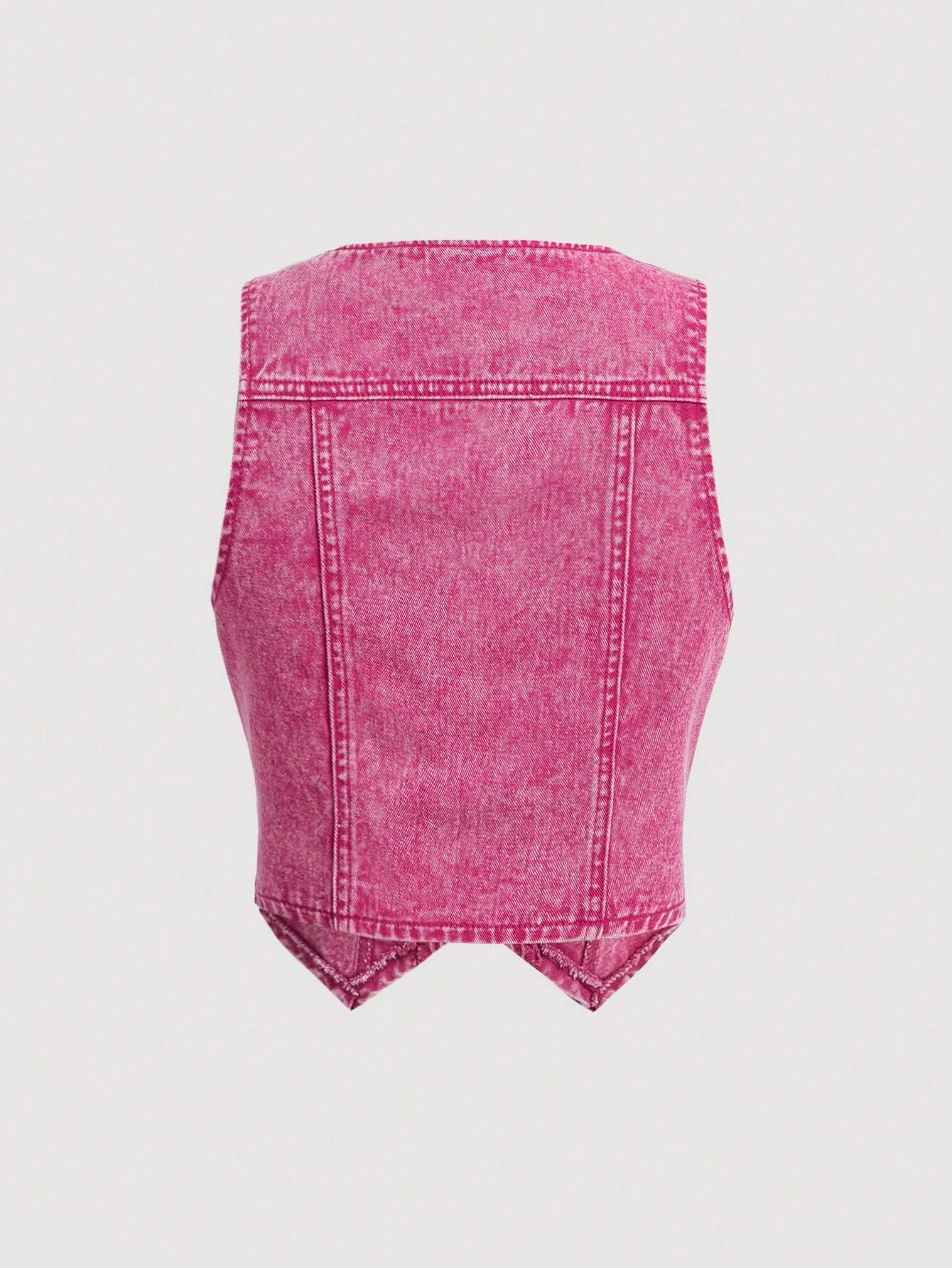 SHEIN MOD Mujeres chaqueta y abrigo de mezclilla sin mangas con escote en V y botones delanteros de unicolor