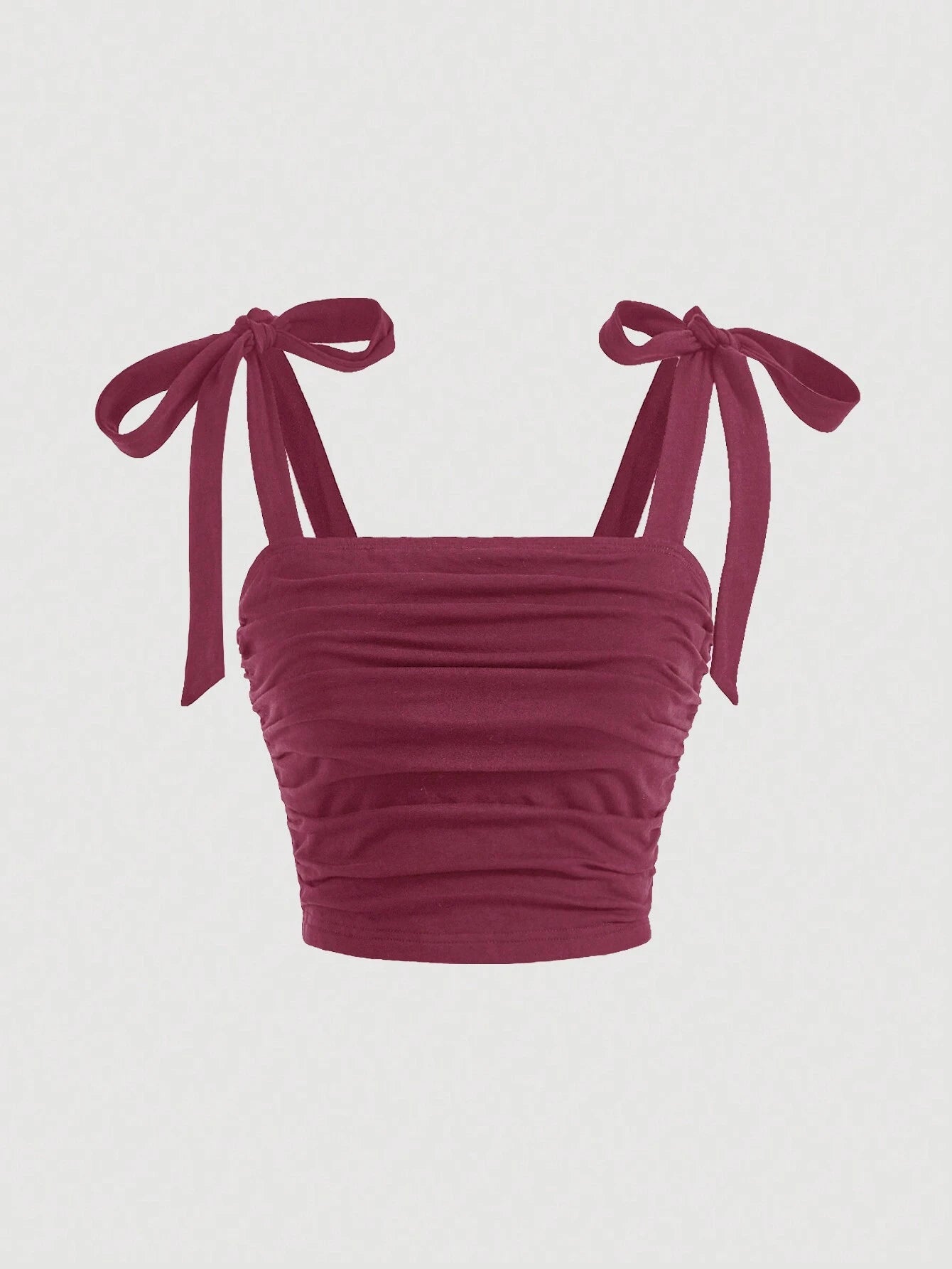 SHEIN MOD Negro Corbata Verano Top Sólido Hombro Fruncido Top Con Tirantes Anchos