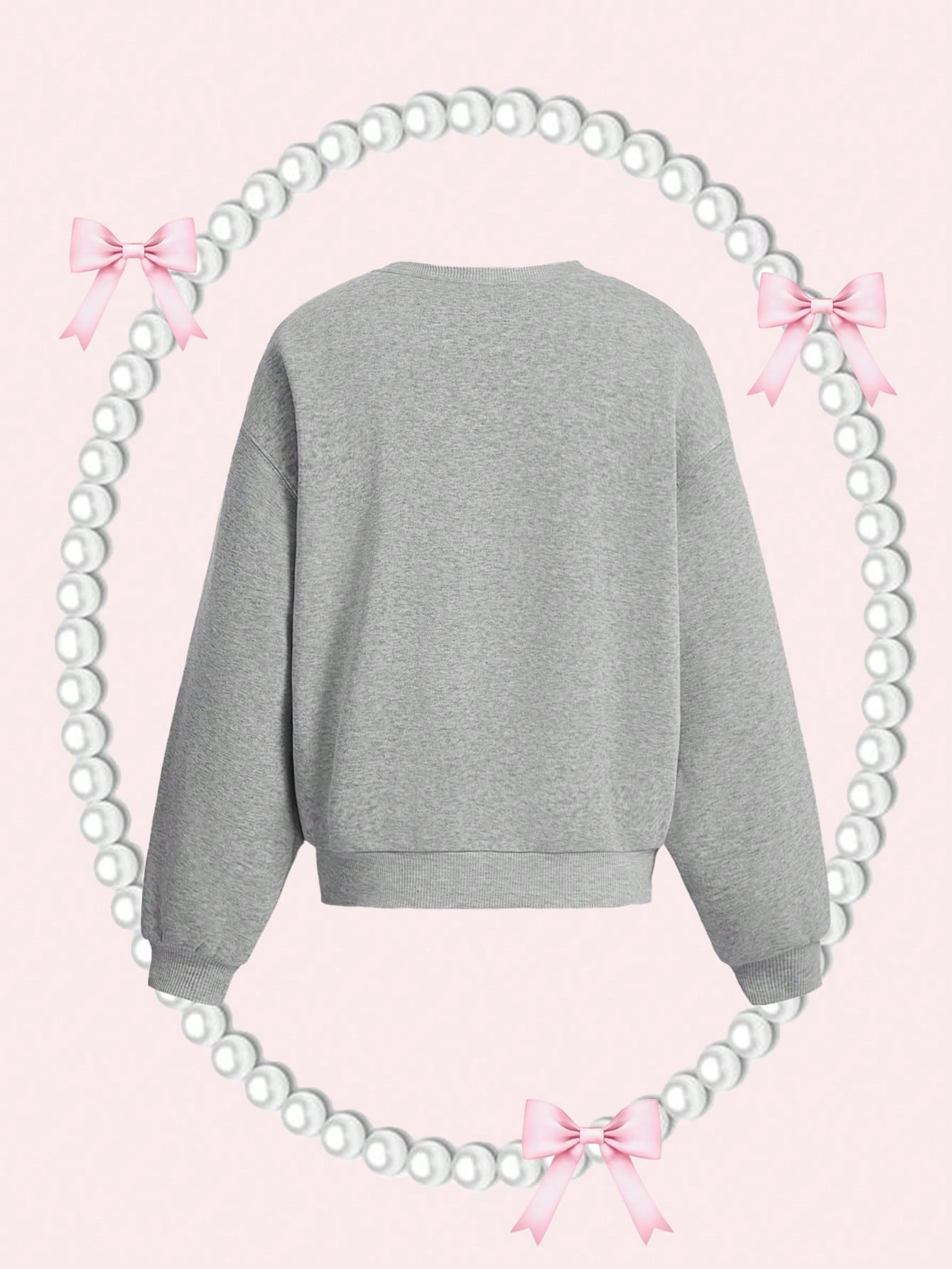 SHEIN MOD Sudadera holgada con cuello redondo gris, bordada adorablemente, ropa de regreso a la escuela, sudadera gris, sudadera con cuello redondo, atuendos de otoño para mujer