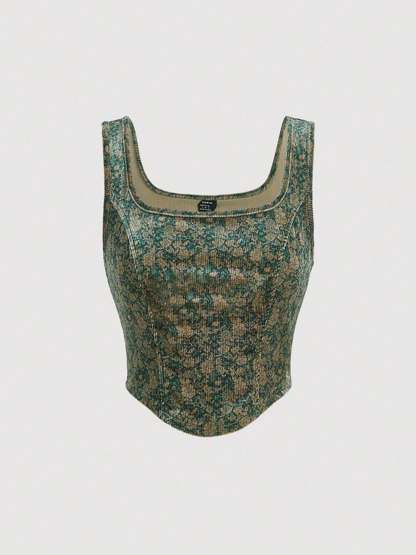 SHEIN MOD Top Asimétrico Tipo Camisola Con Patrón De Flores En El Dobladillo