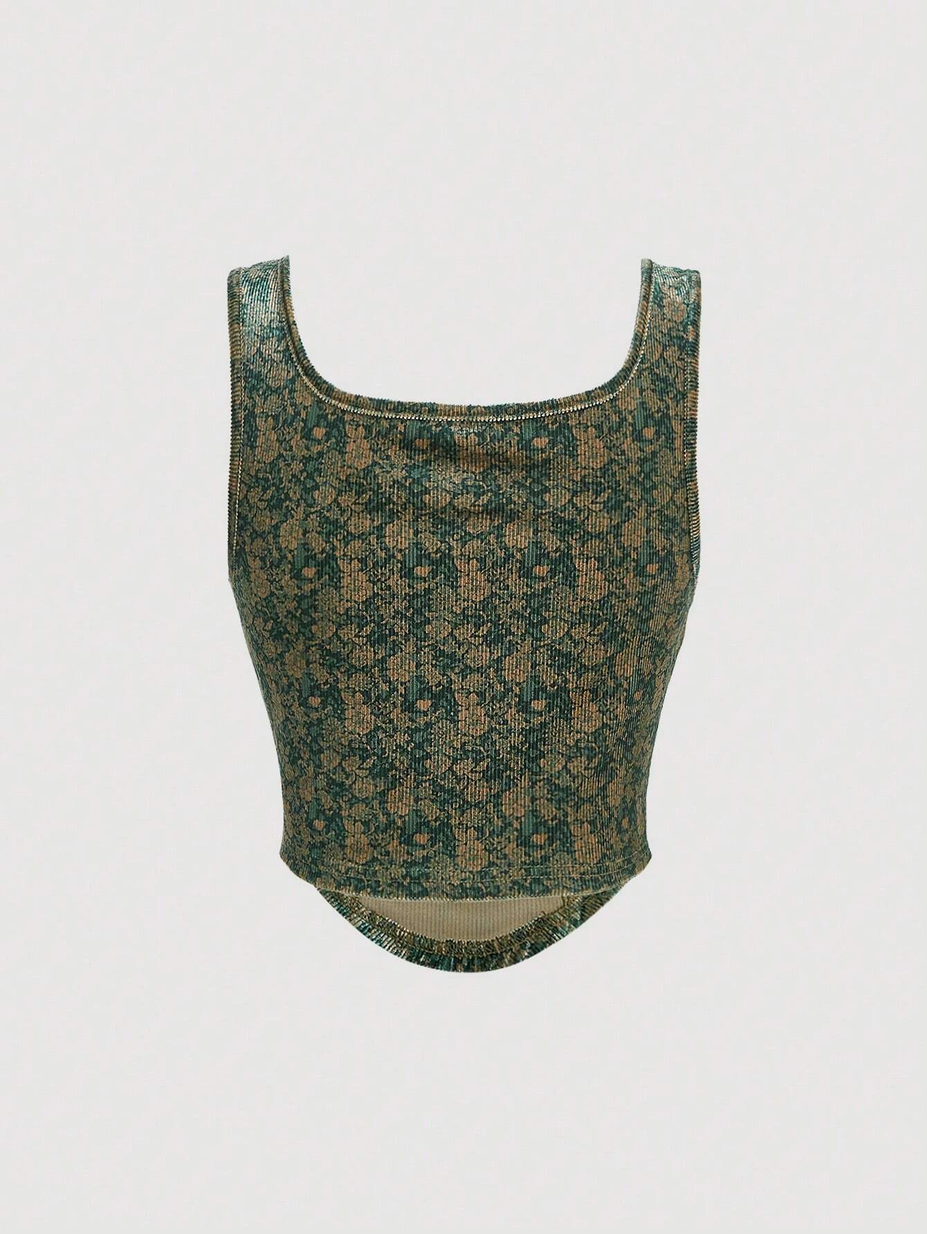 SHEIN MOD Top Asimétrico Tipo Camisola Con Patrón De Flores En El Dobladillo