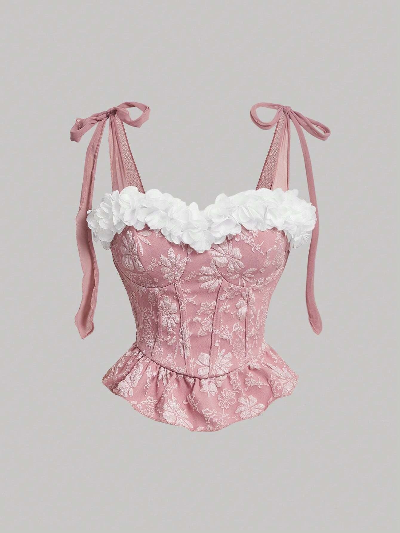 SHEIN MOD Top Corto Estilo Cami Con Dobladillo Con Volantes Decorado Con Flores Y Apliques