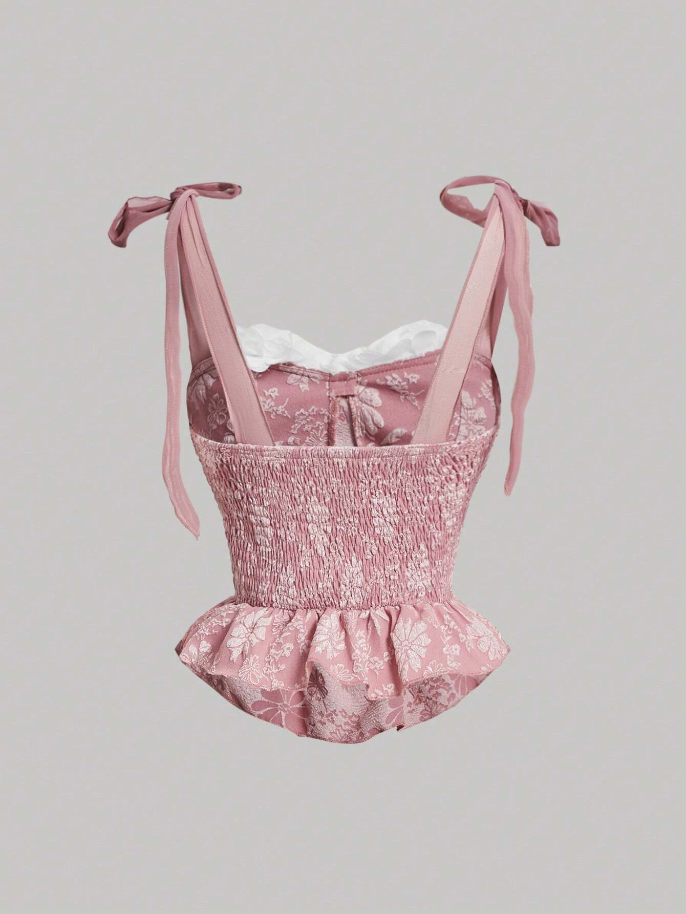 SHEIN MOD Top Corto Estilo Cami Con Dobladillo Con Volantes Decorado Con Flores Y Apliques