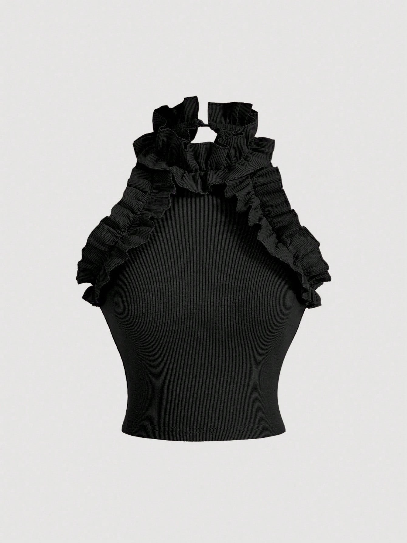 SHEIN MOD Top Halter De Cuello Con Volantes Y Un Solo Color Para Mujer, Ideal Para El Verano