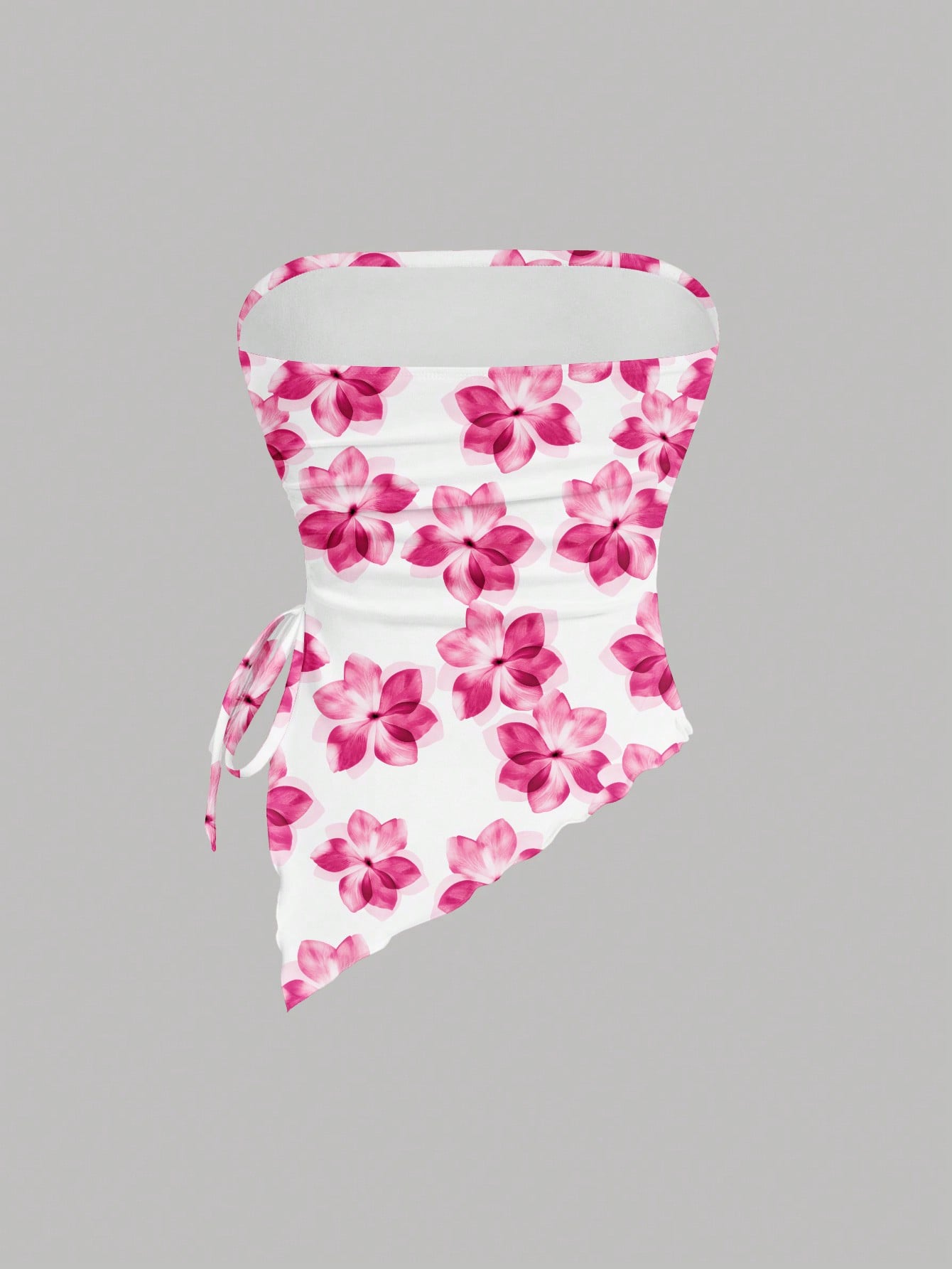 SHEIN MOD Top bandeau con estampado floral minimalista y bajo asimétrico para mujer