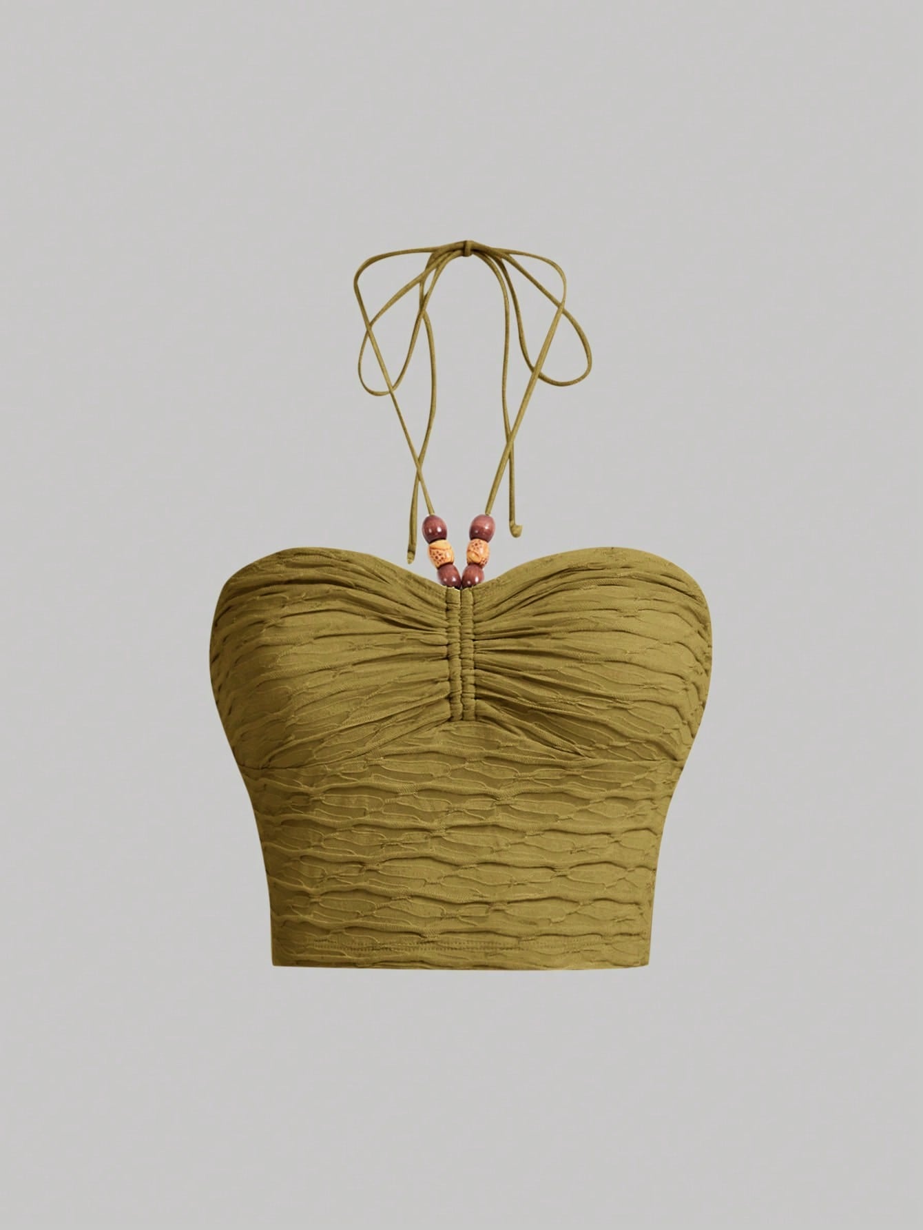 SHEIN MOD Top boho halter con tirantes posteriores sin espalda, plisado y con adornos
