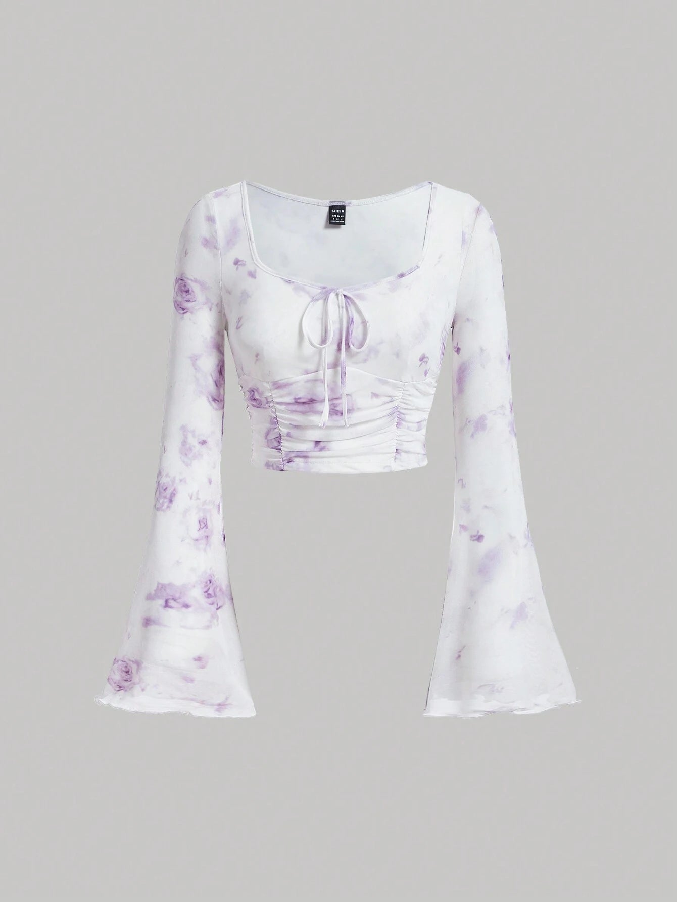 SHEIN MOD Top corto con manga acampanada y lazo delantero con estampado floral