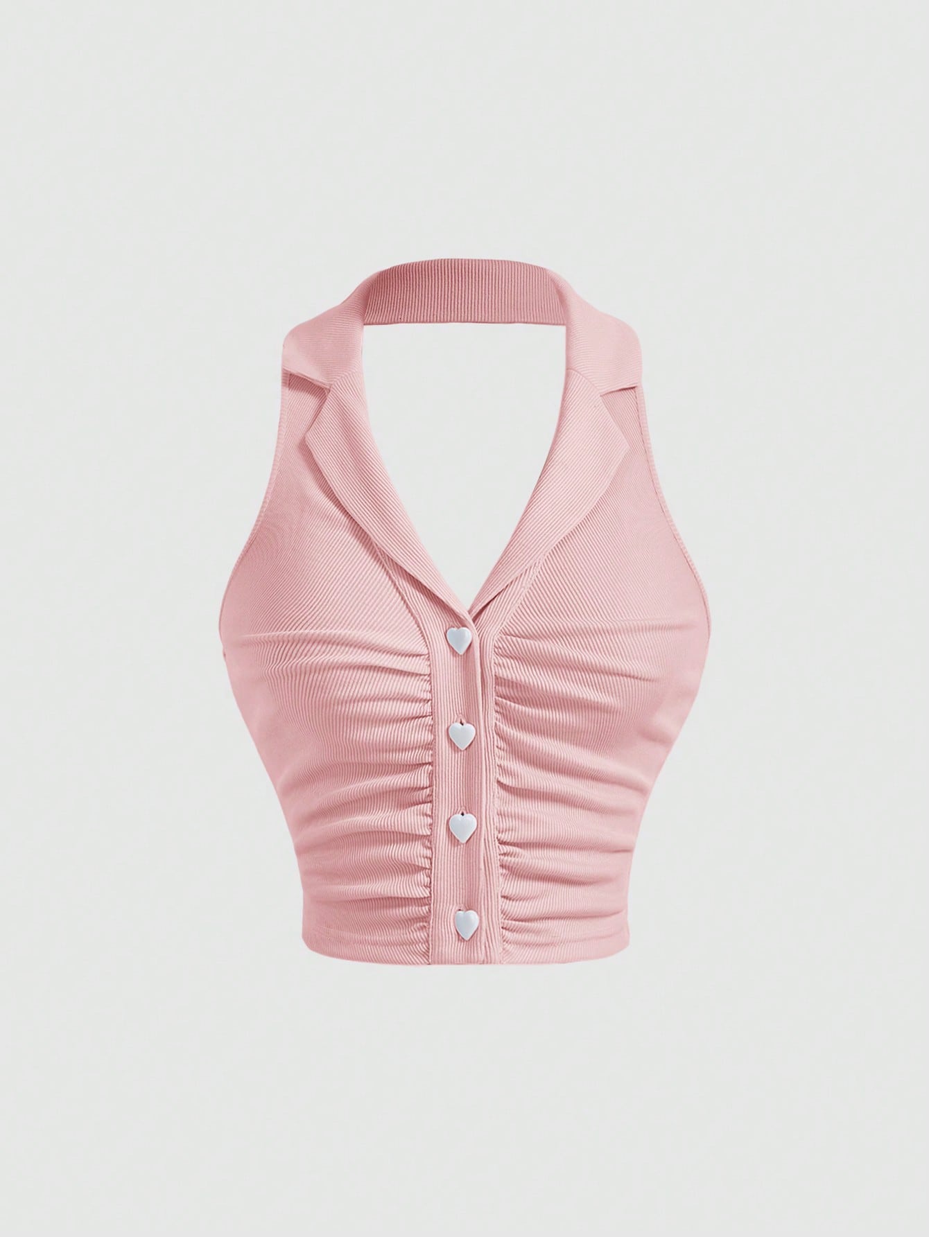 SHEIN MOD Top halter fruncido con botón delantero