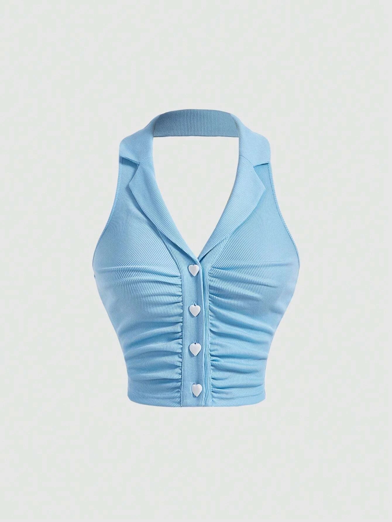 SHEIN MOD Top halter fruncido con botón delantero