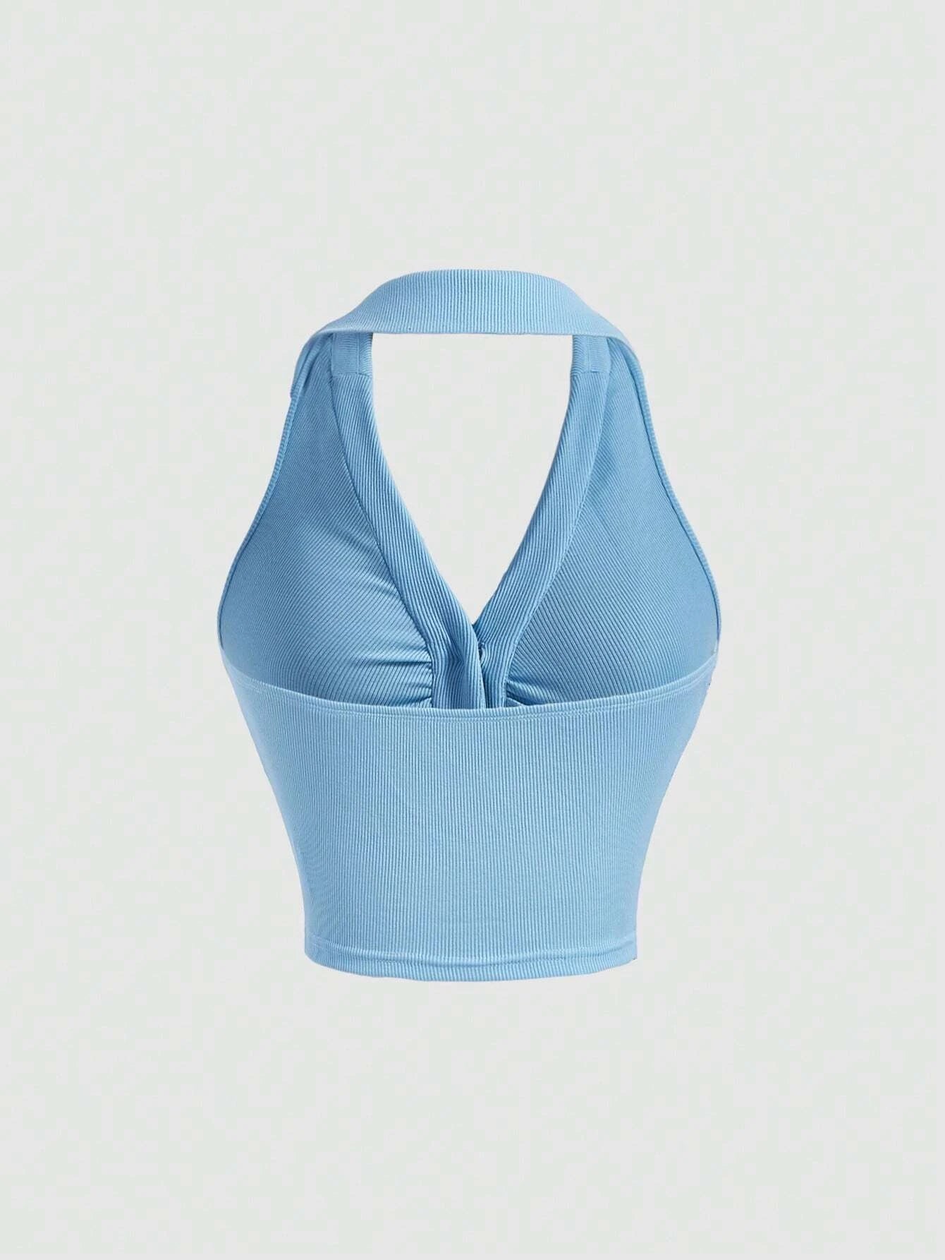 SHEIN MOD Top halter fruncido con botón delantero