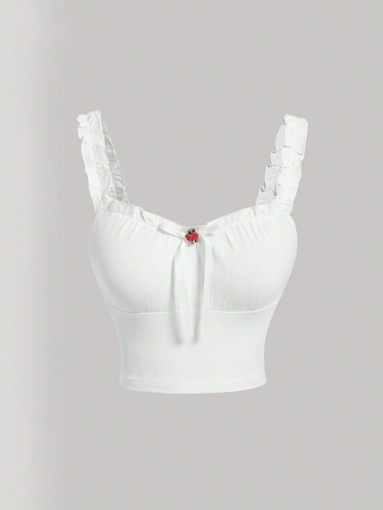 SHEIN MOD Top ribete fruncido con lazo delantero ancho tirantes