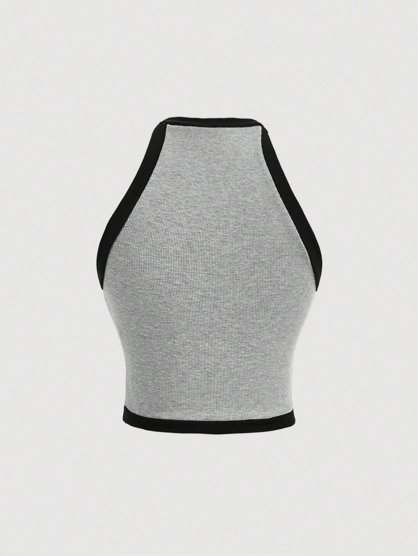 SHEIN MOD Top sin mangas de cuello redondo para mujer con decoración de botones y lazo en blanco y negro, estilo patchwork, perfecto para una cita nocturna