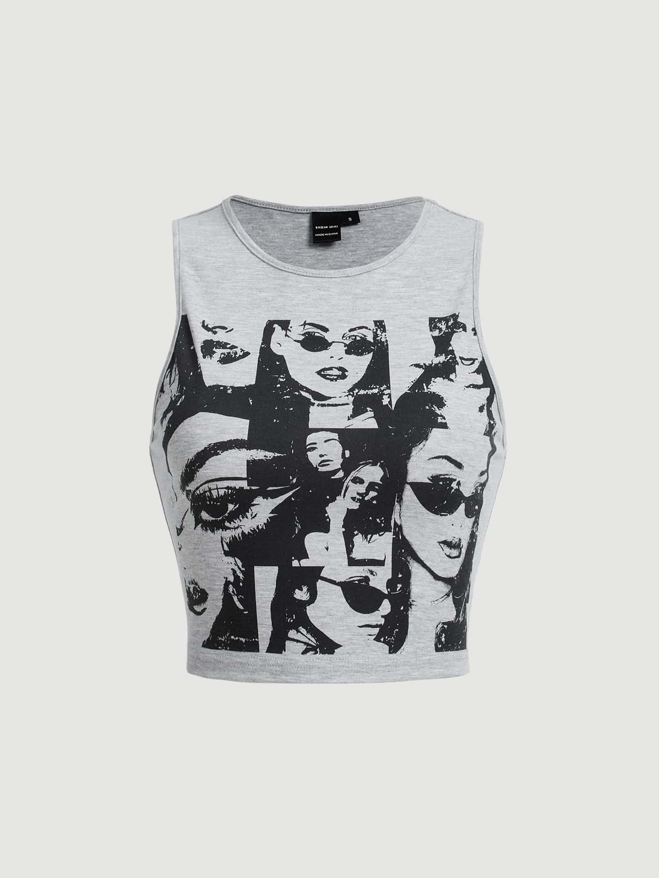 SHEIN MOD Top tank crop con estampado de figura