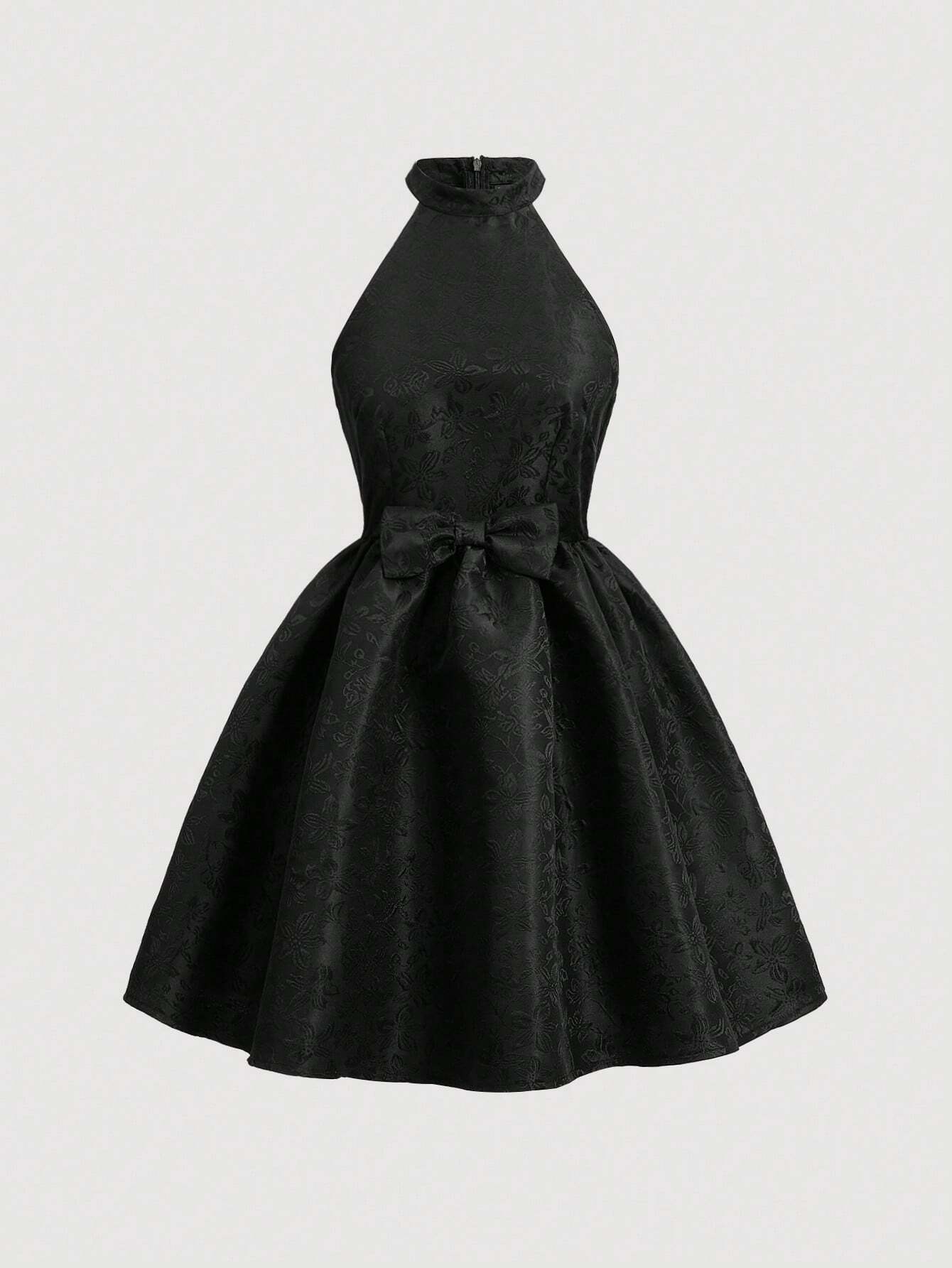 SHEIN MOD Vestido Con Cuello Halter En Jacquard Y Adornos De Lazo