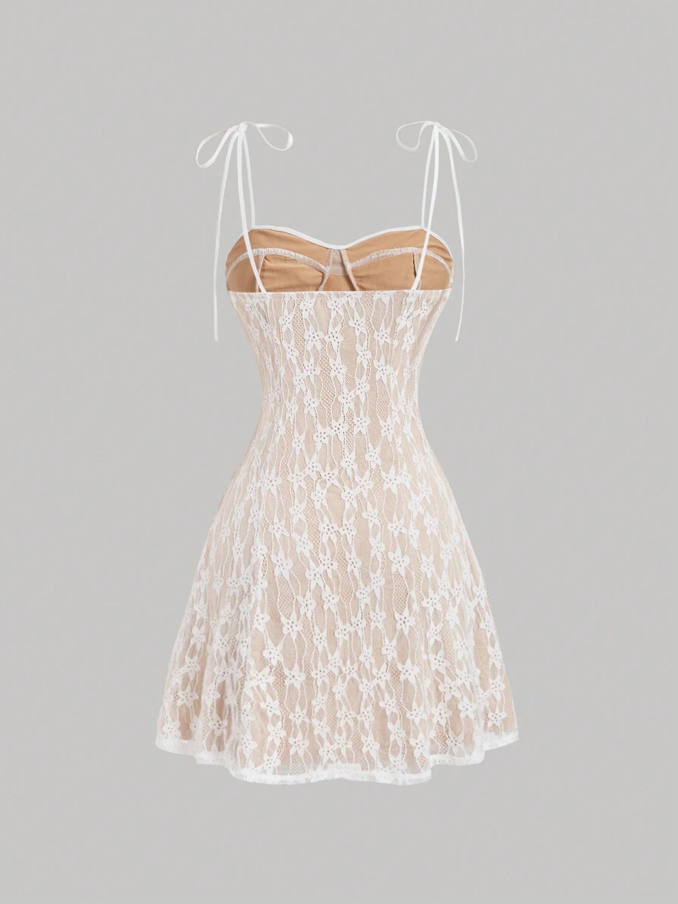 SHEIN MOD Vestido blanco ajustado al Body con textura de encaje, dobladillo de sirena, tirantes de hombro con lazo y detalle de varillas, línea A, para mujeres