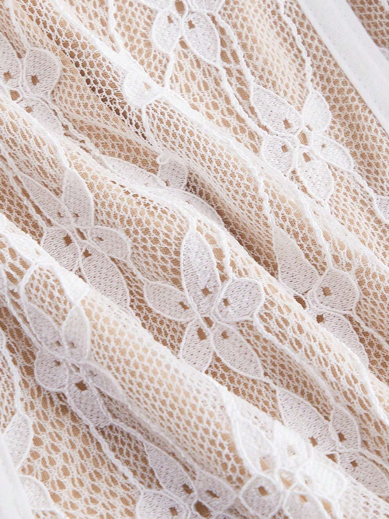 SHEIN MOD Vestido blanco ajustado al Body con textura de encaje, dobladillo de sirena, tirantes de hombro con lazo y detalle de varillas, línea A, para mujeres