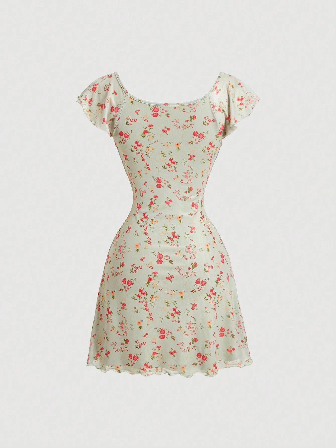 SHEIN MOD Vestido casual para mujer con cuello redondo y pliegues en el pecho con estampado vintage de flores