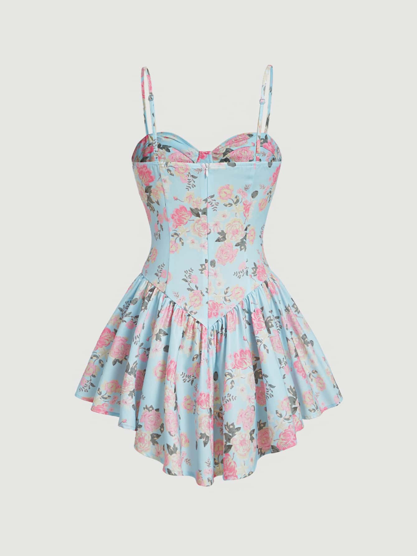 SHEIN MOD Vestido de tirantes con estampado floral bajo con fruncido