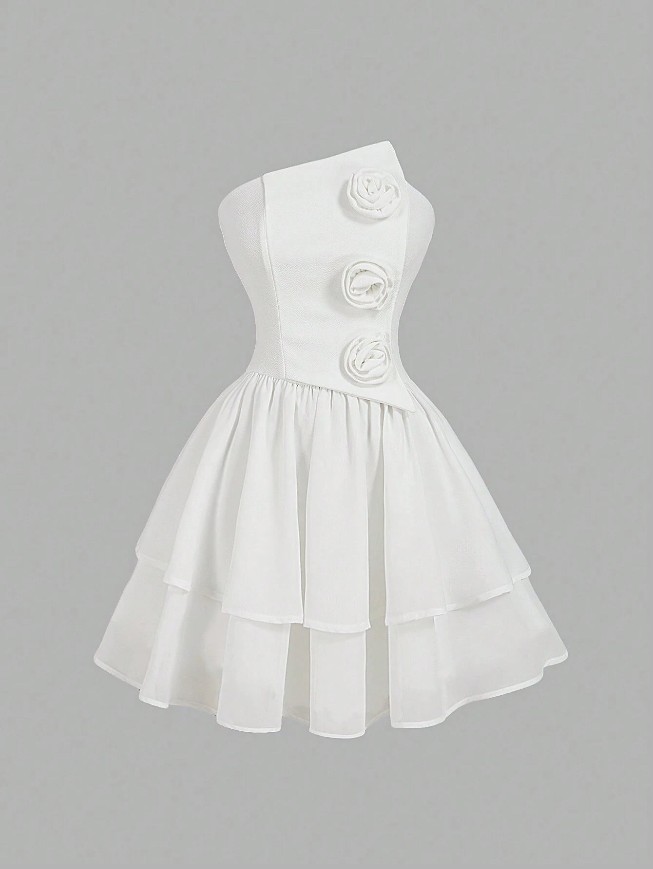 SHEIN MOD Vestido mini vintage romántico con escote asimétrico y aplicación de rosa 3D