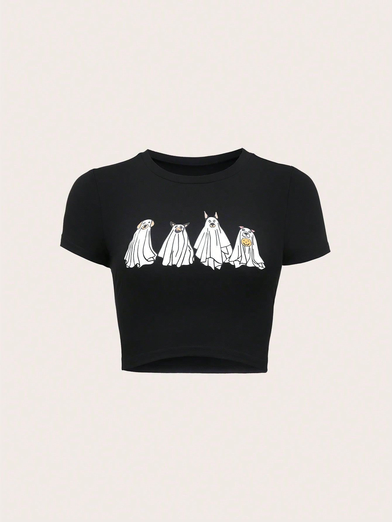 SHEIN MOOSTA Camiseta ajustada de manga corta con cuello redondo y estampado de dibujos animados para mujer, camiseta gráfica de verano