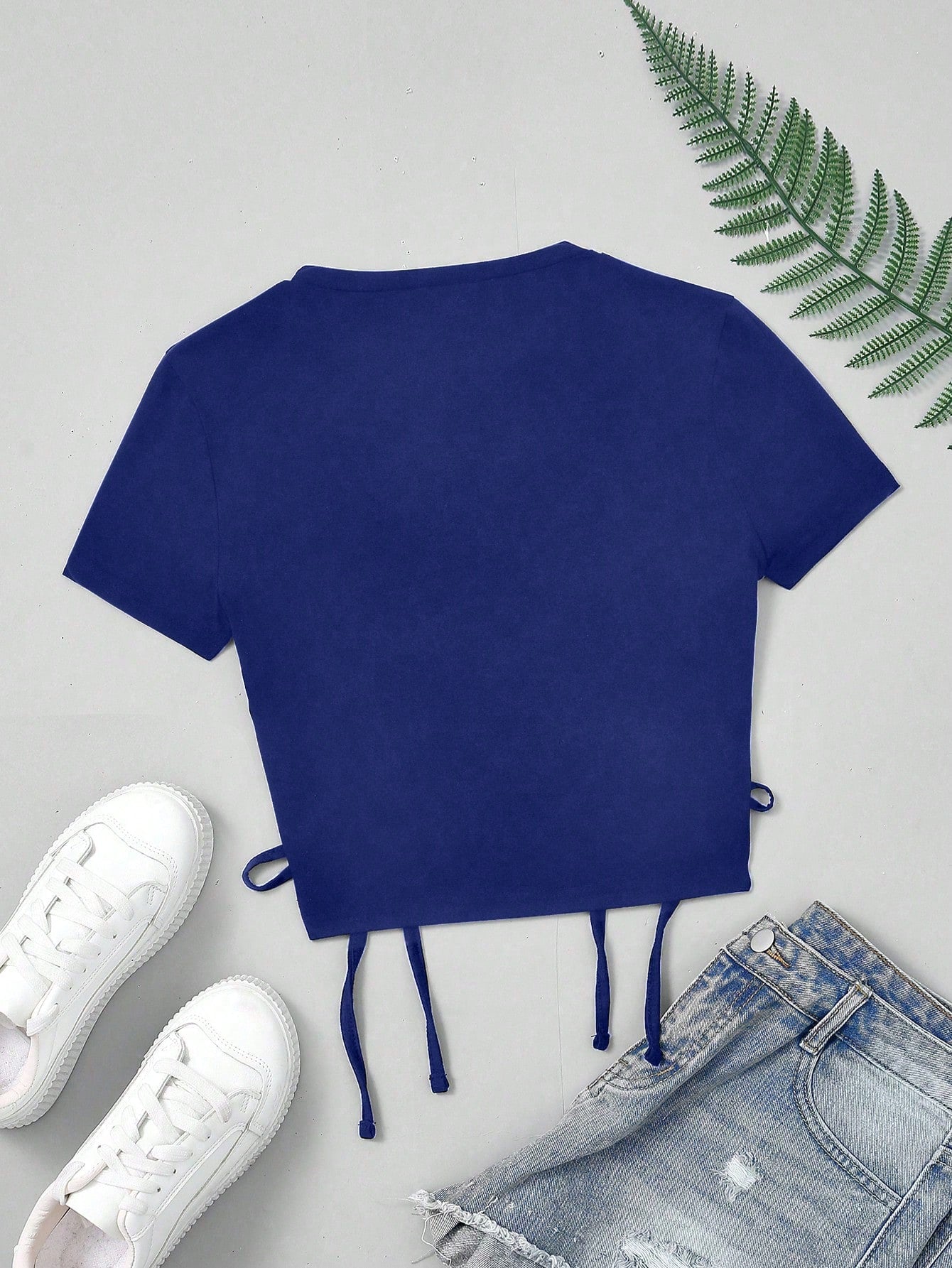 SHEIN MOOSTA Camiseta casual y elegante para mujer con cuello redondo, manga corta, volantes y lazo