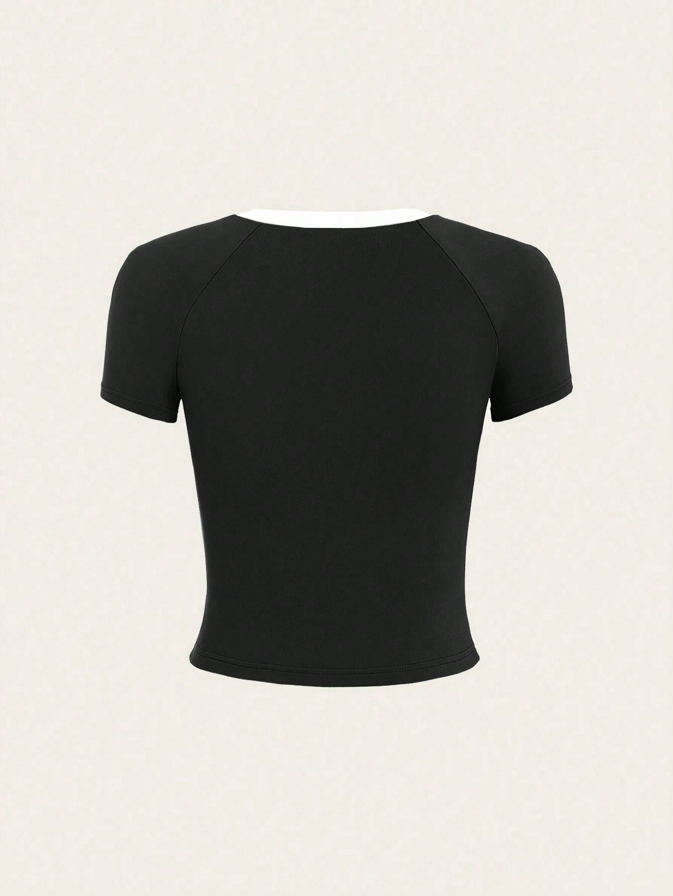 SHEIN EZwear Camiseta de ajuste ceñido de manga corta y cuello redondo con contraste de colores para mujer
