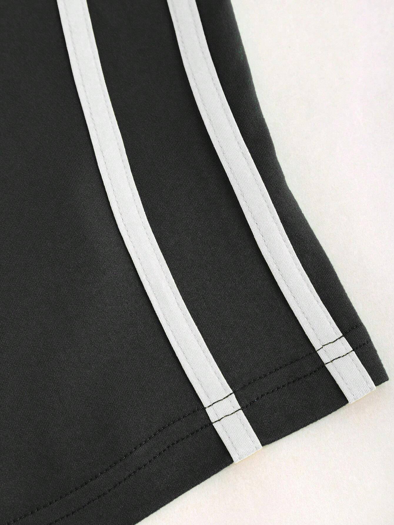 SHEIN EZwear Camiseta de ajuste ceñido de manga corta y cuello redondo con contraste de colores para mujer