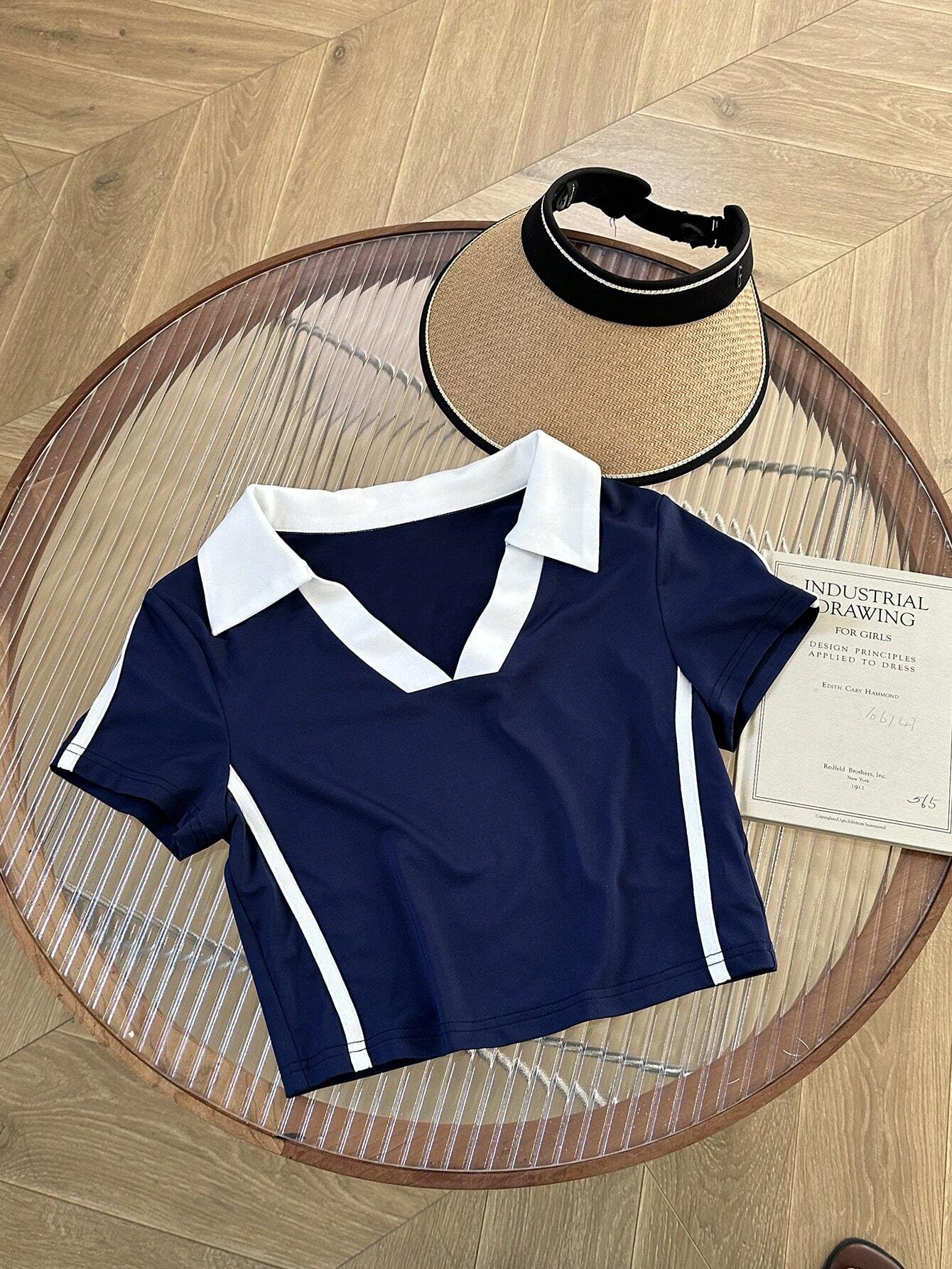 SHEIN EZwear Camiseta simple de manga corta para mujer con bloque de color para el uso diario