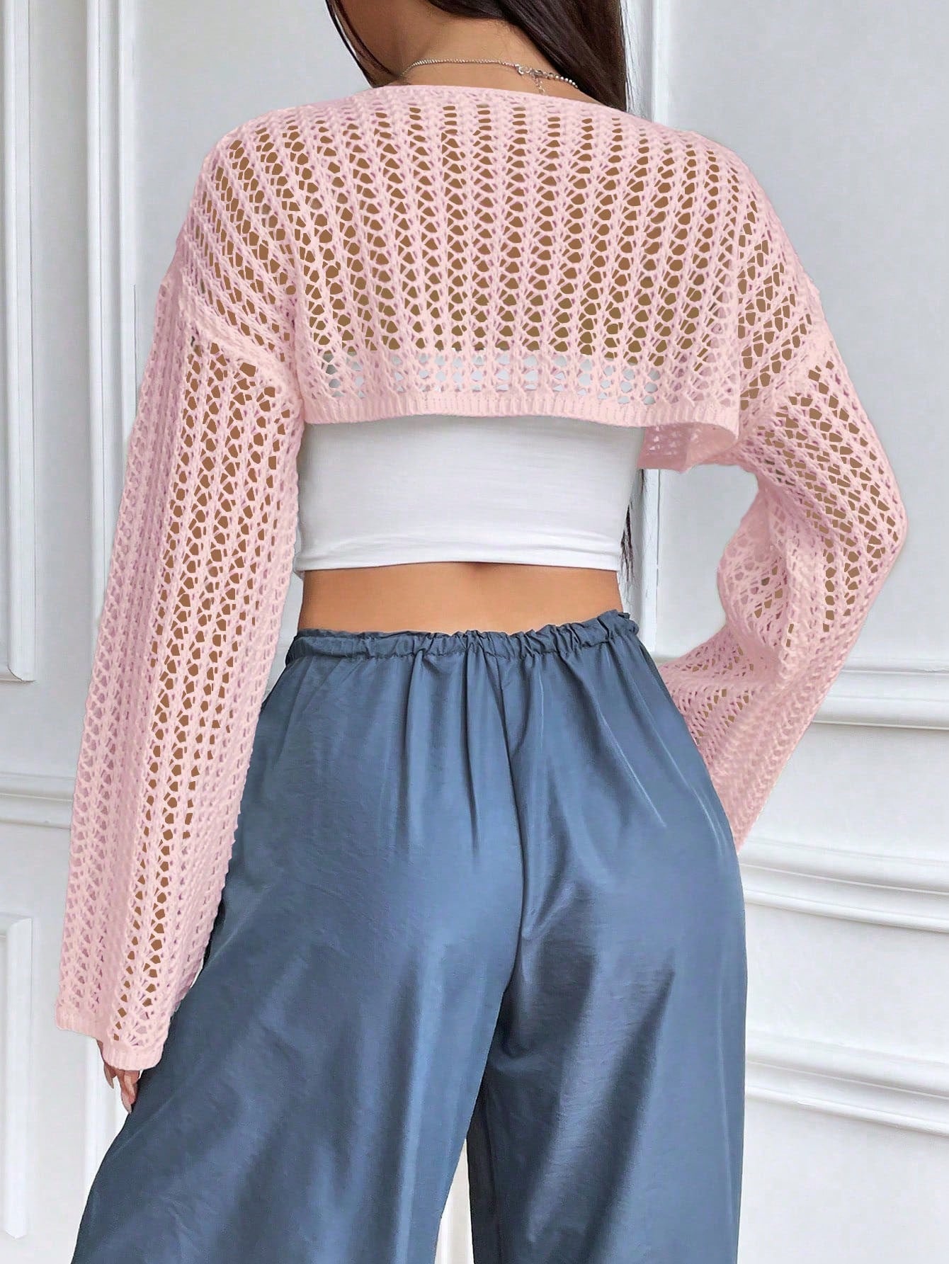 SHEIN MOOSTA Suéter casual holgado para mujer con cuello redondo, hombros caídos y corte hueco sexy