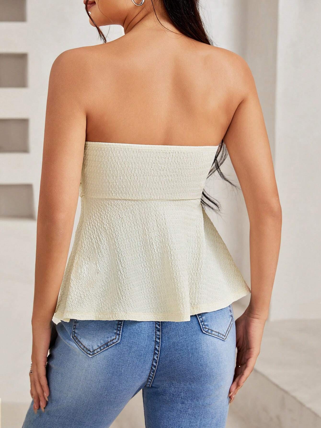 SHEIN PETITE Top De Mujer Sin Tirantes Plisado